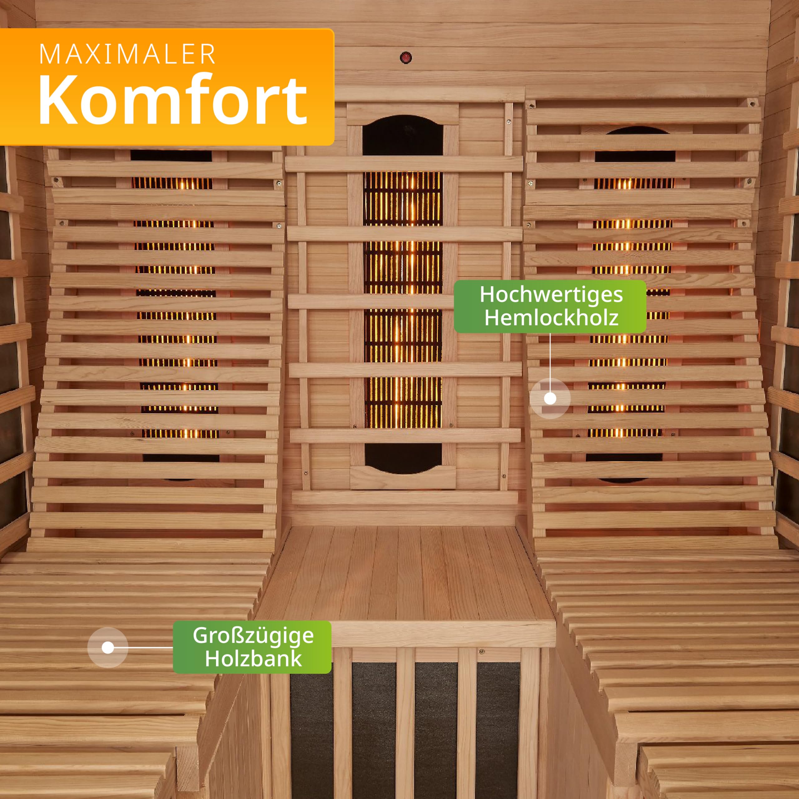 Artsauna Infrarotkabine Helsinki 150 Dual Technologie, LED - Infrarotsauna 150x150 cm - 1 Bank, 2 Liegen für 3 Personen - Wärmekabine Schwarz Black