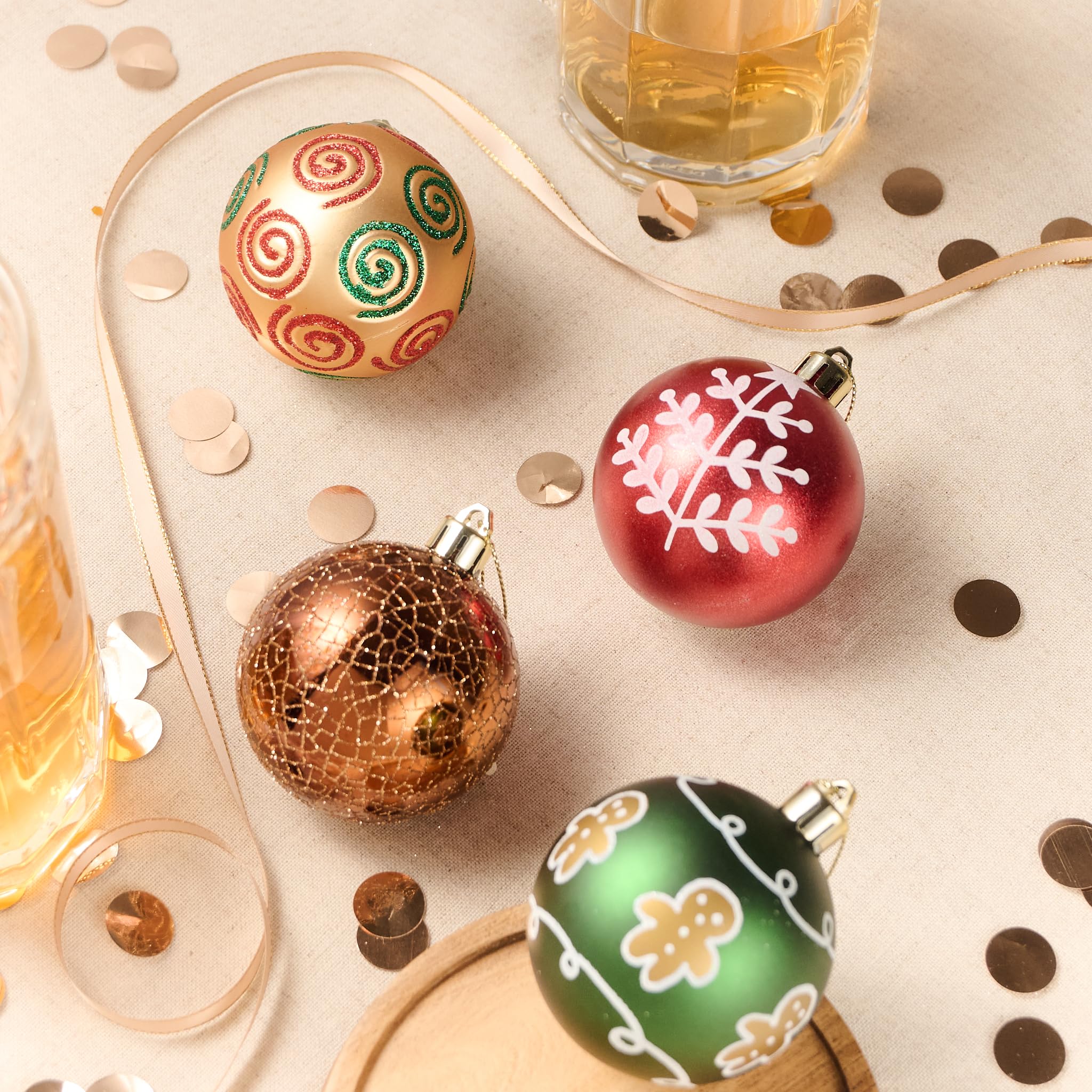 DecorbyHannah Christmas Ornaments, Red Gold Green, 9ct, 60mm, Shatterproof, Gingerbread Theme, Hanging, 9 Count