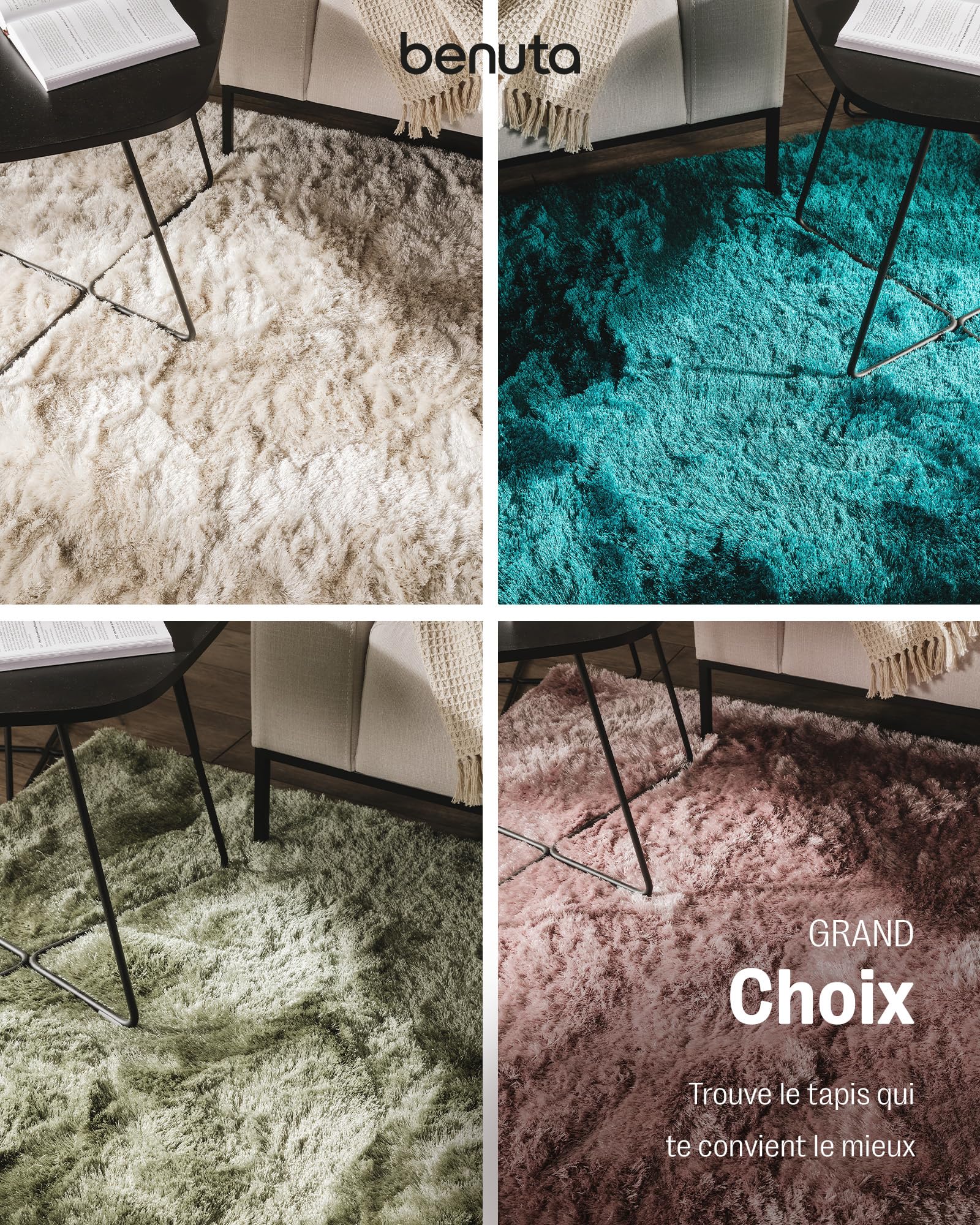 benuta Tapis Shaggy à Poils Longs/Longues mèches Whisper Pas Cher Blanc 200x290 cm - sans Pollution - 100% Polyester - Uni - Tufté à la Main - Salon
