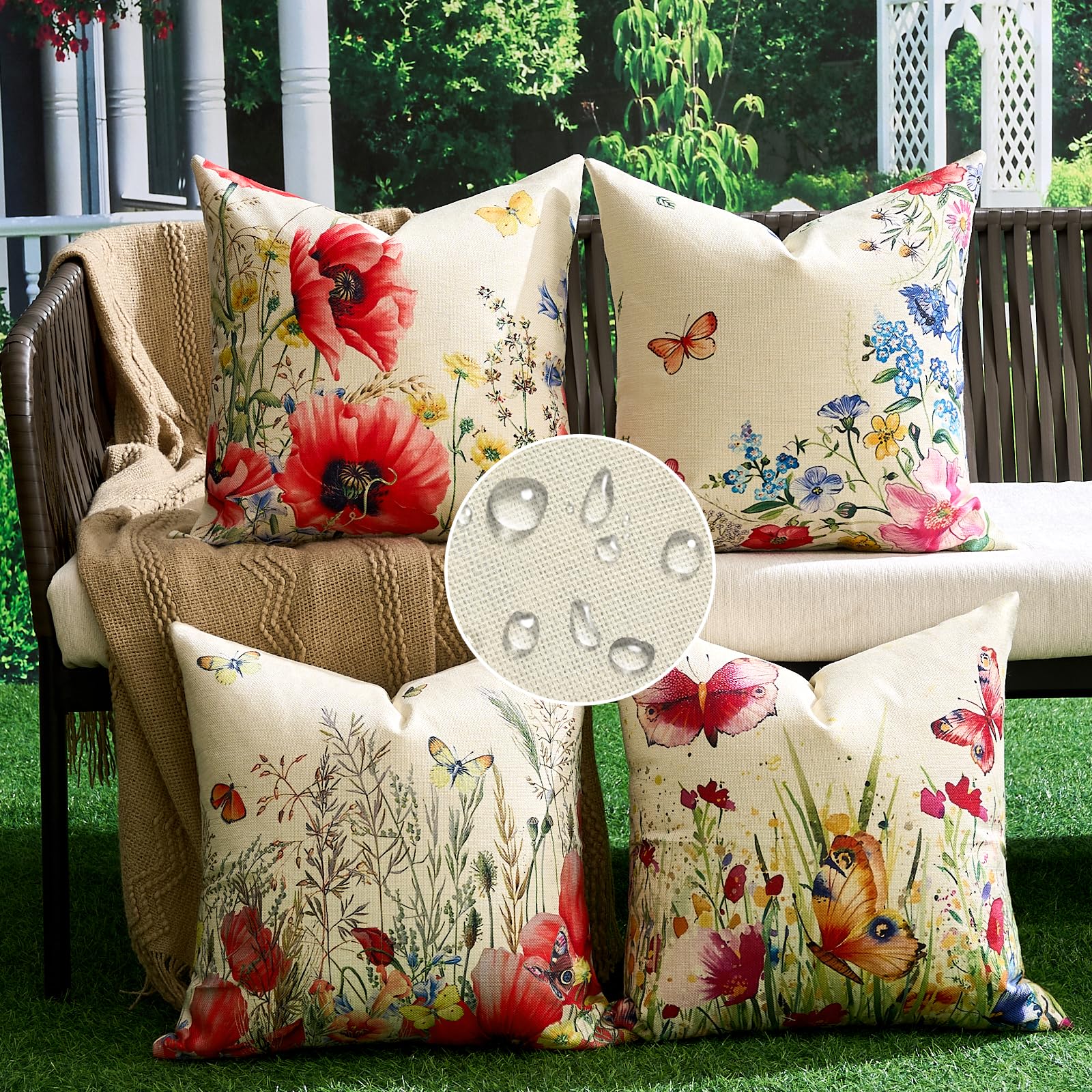 Clayre & Eef Housse de coussin 40x40 cm Blanc Vert Coton Botanique jungle