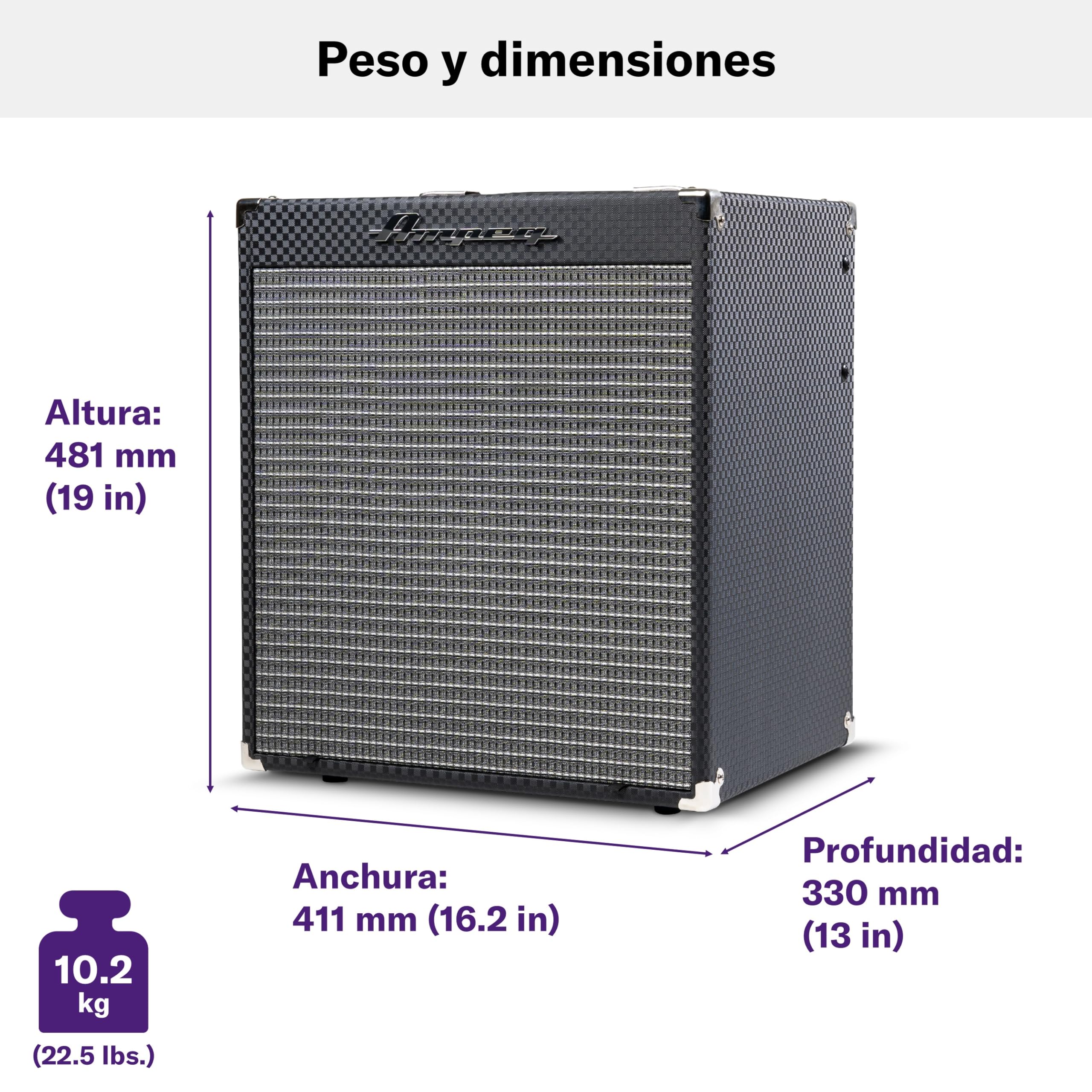 AMPEG RB-110 Amplificador Combo para Bajo – 50W con Previo AMPEG Legacy, Overdrive SGT, Ecualizador de 3 bandas, Entrada AUX, Salida de Auriculares, Salida XLR y Altavoz 1x10" – Negro