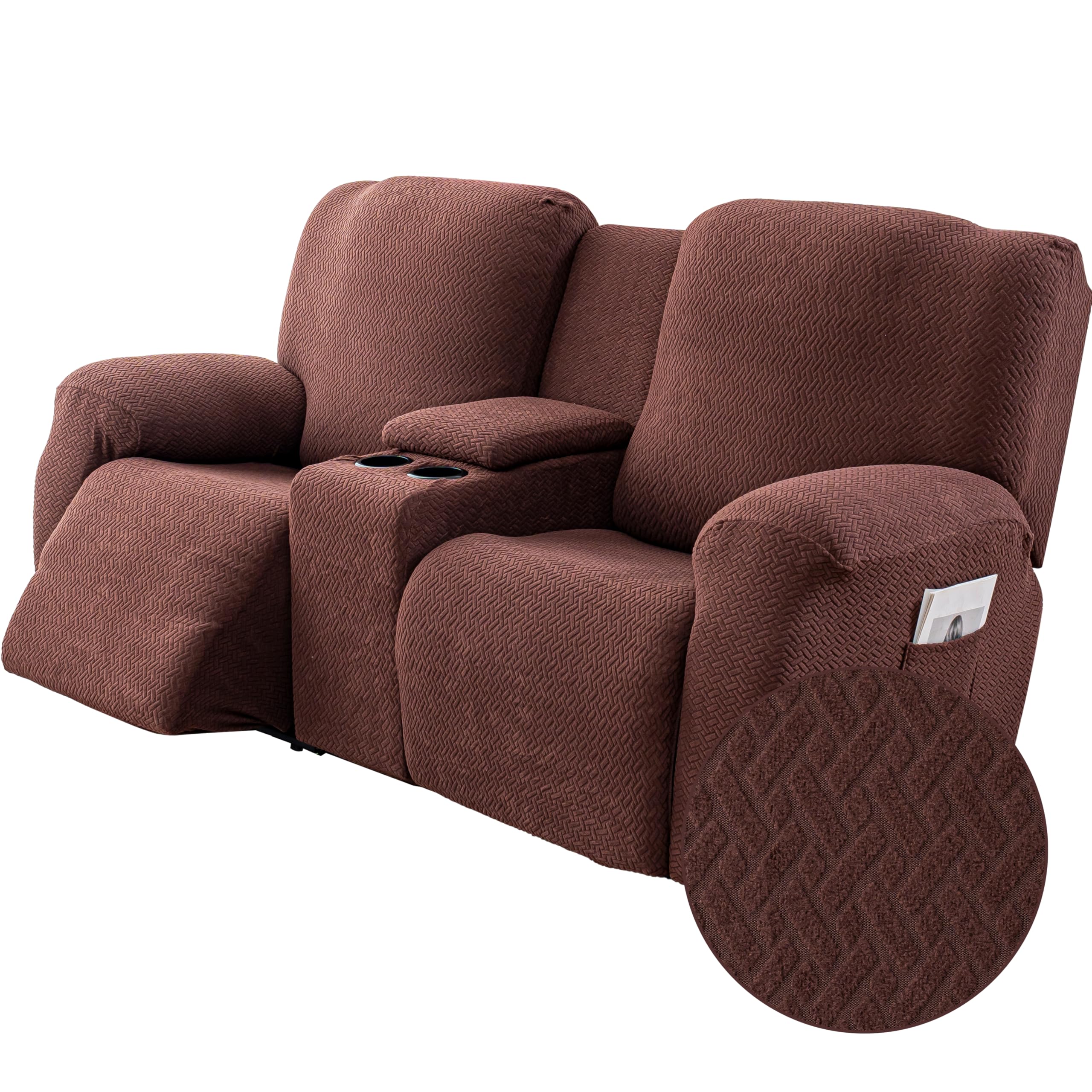 Genina Recliner Loveseat Covers with Console,2 Seater,Chaocolate