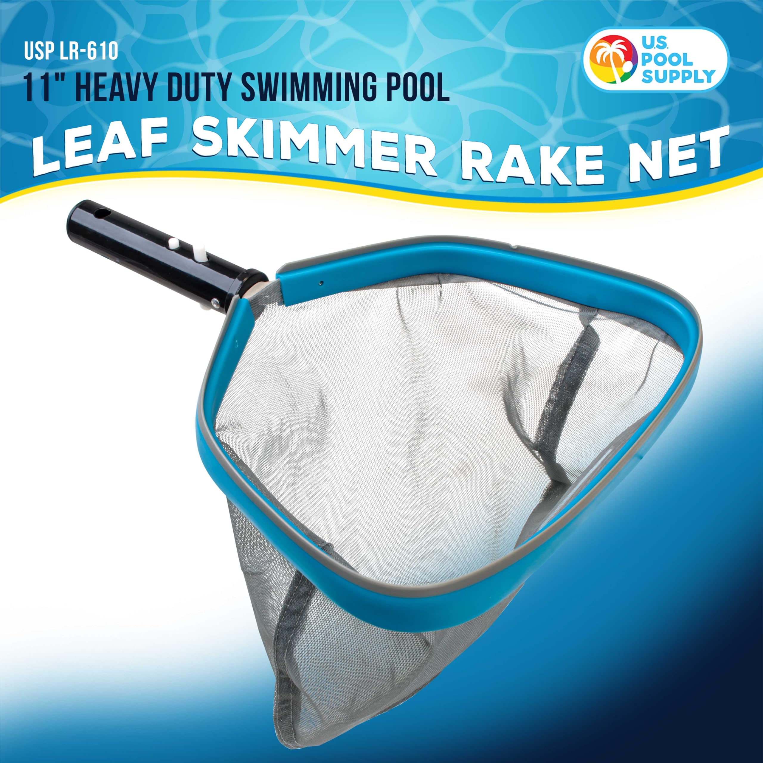 U.S. Pool Supply Red de rastrillo resistente de 11 pulgadas, red de rastrillo de hojas de spa, cesta de malla ultrafina de 11 pulgadas de profundidad, marco de aluminio fuerte, borde inclinado,