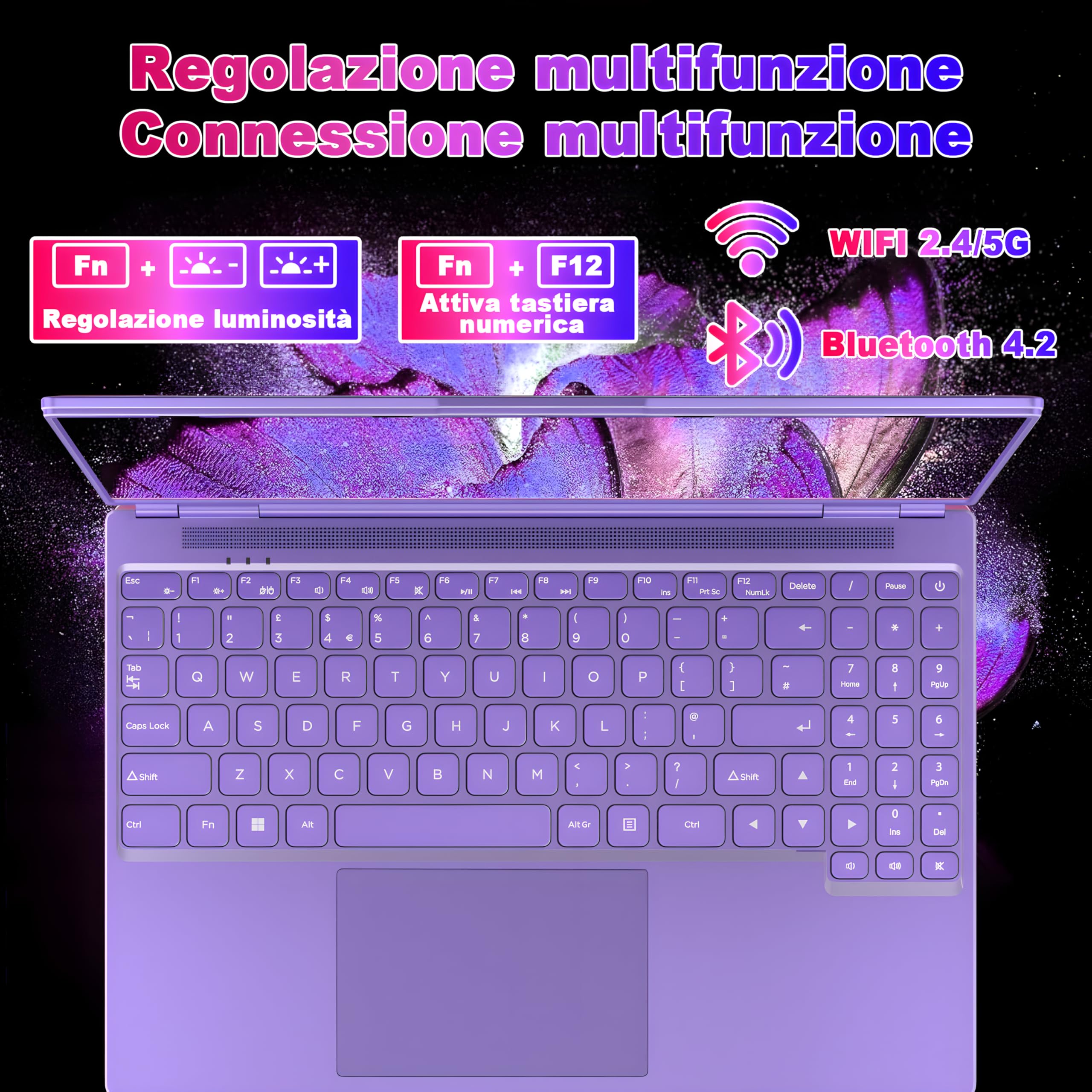PC Portatile 16 Pollici Laptop Notebook Celeron N5095 (fino a 2.9Ghz), Win 11 Portatile 12+512GB 1TB SSD Espansione丨Ventola di Raffreddamento丨Supporto 5G WIFI丨1920 * 1200 2K Schermo Doppio-Viola