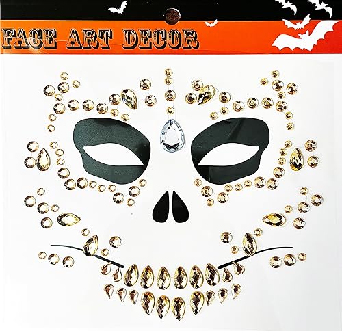 Miniatura 7 de Face Jewels - Tatuajes faciales temporales, paquete de 6 gemas faciales para el Día del Calavera Died, calcomanías faciales con purpurina de cristal
