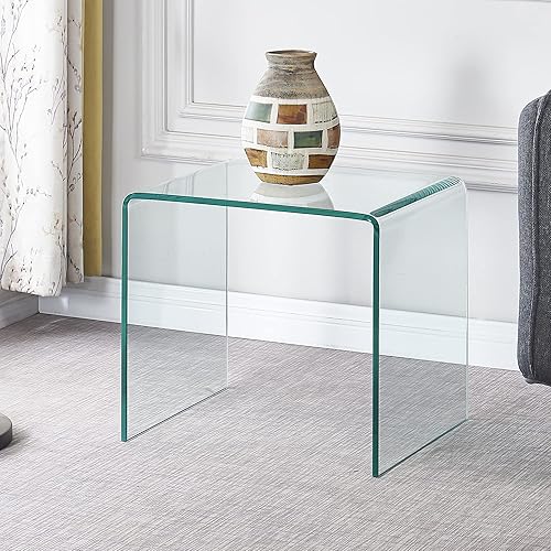 Miniatura 3 de Mesa auxiliar de vidrio pequeña, mesa auxiliar transparente, mesita de noche de vidrio templado, muebles de oficina en casa transparentes para sala