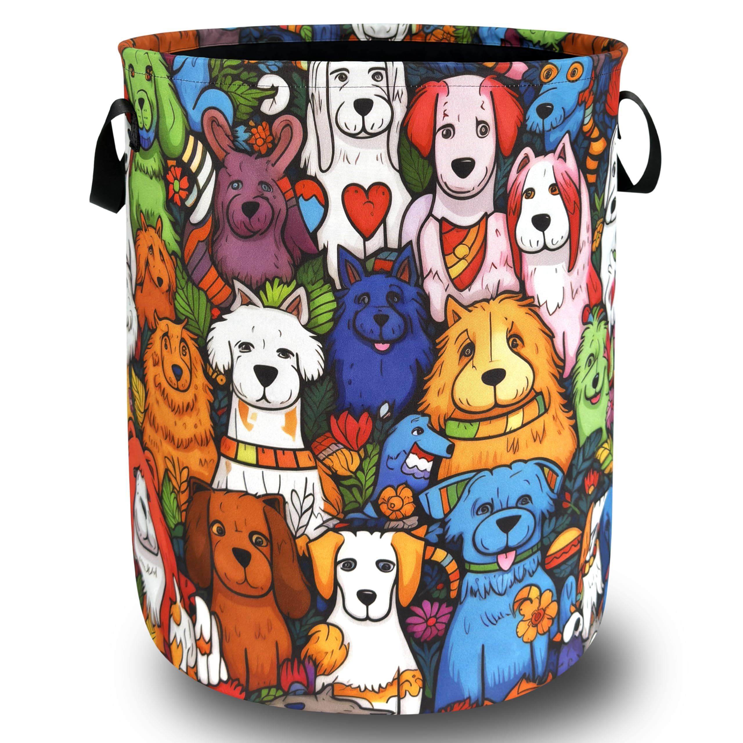Colorful Dogs Pattern Laundry Hamper Foldable Oxford Cloth Funny Animal Dog Laundry Basket With Handle Portable Clothes Storage Basket Laundry Bag