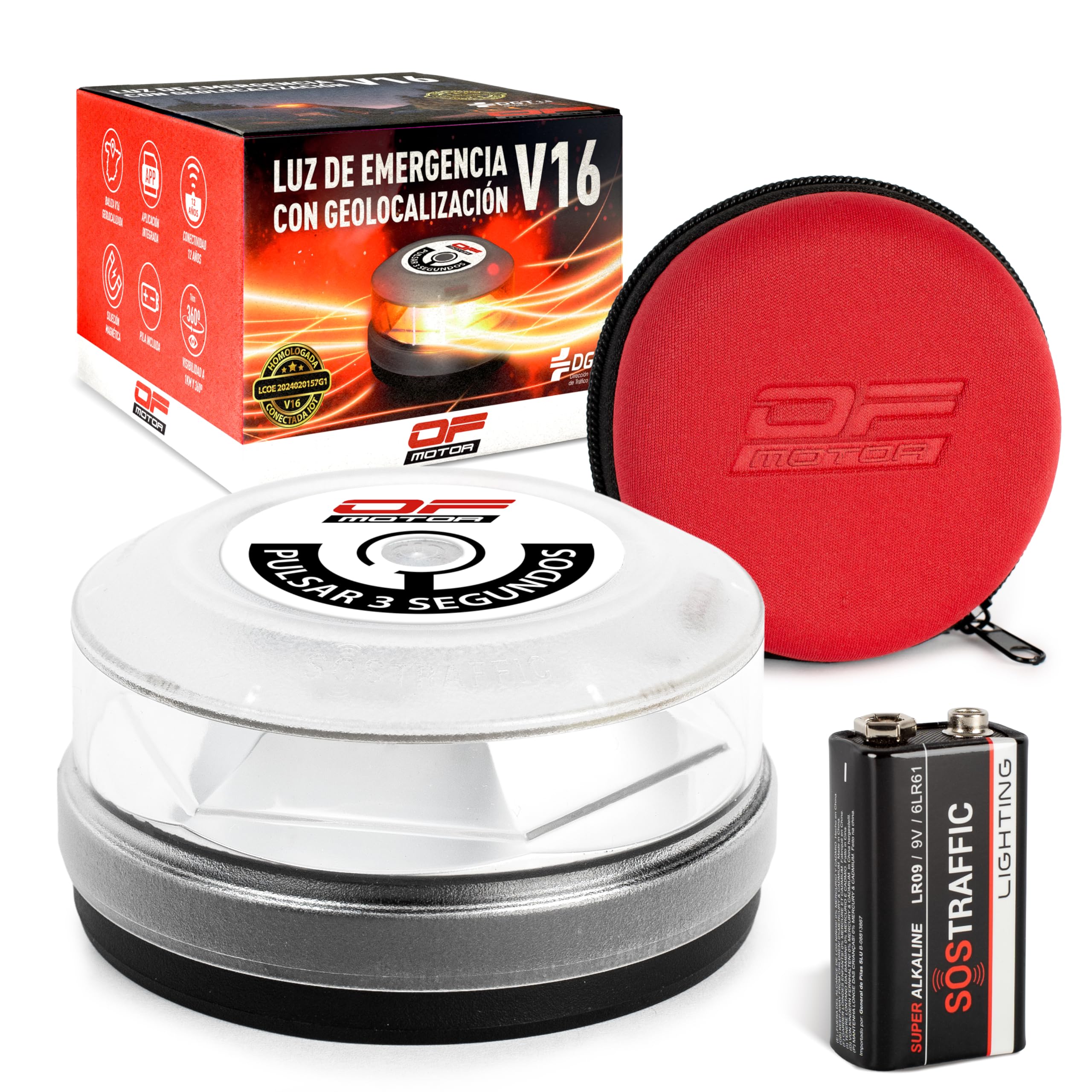 Beacon V16 Approved DGT 3.0 with Geolocation – Ultra Powerful Car Emergency Light 4× Visible Day/Night – Maximum National Multioperator Coverage – Data Included until 2038