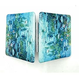 Aeisage Small Handbag Monet Compact Mirror - Folding Pu Leather, Unique Water Lilies Travel Mirror for Sister