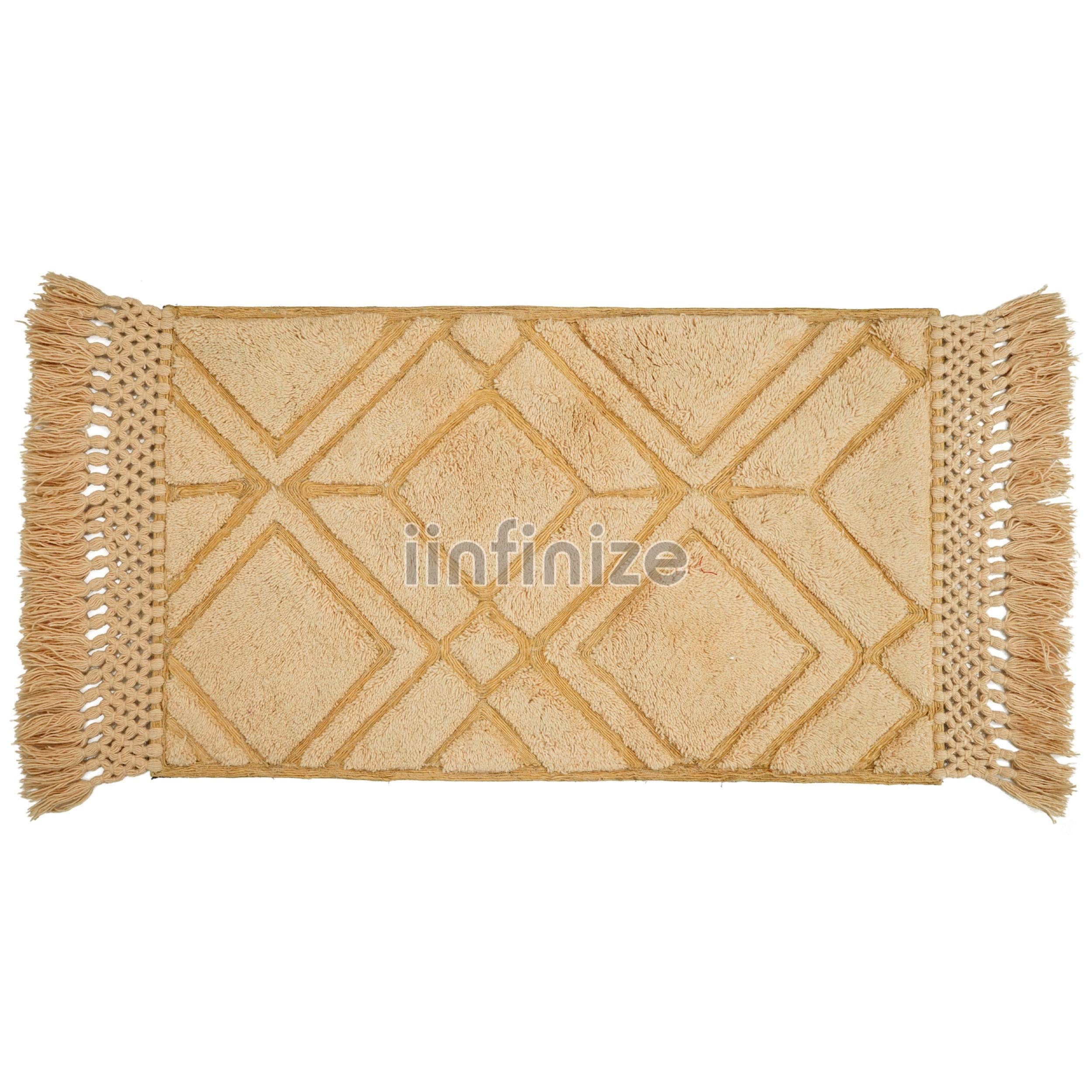 Tapis de couloir en coton pour salon, style bohémien, tapis doux à poils longs, tapis d'intérieur et d'extérieur (beige A)