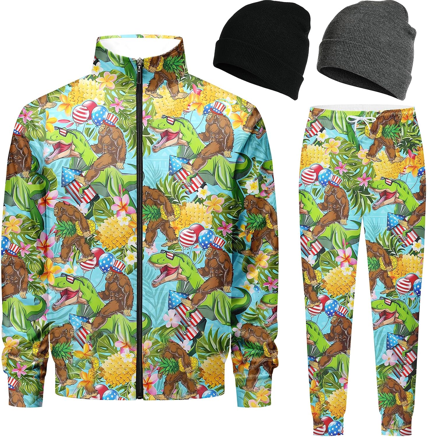 Retro 90s 80s outfit for men tracksuits sweatsuits for men Jogging set Warm Up Zip with 2 Knit Beanie hat
