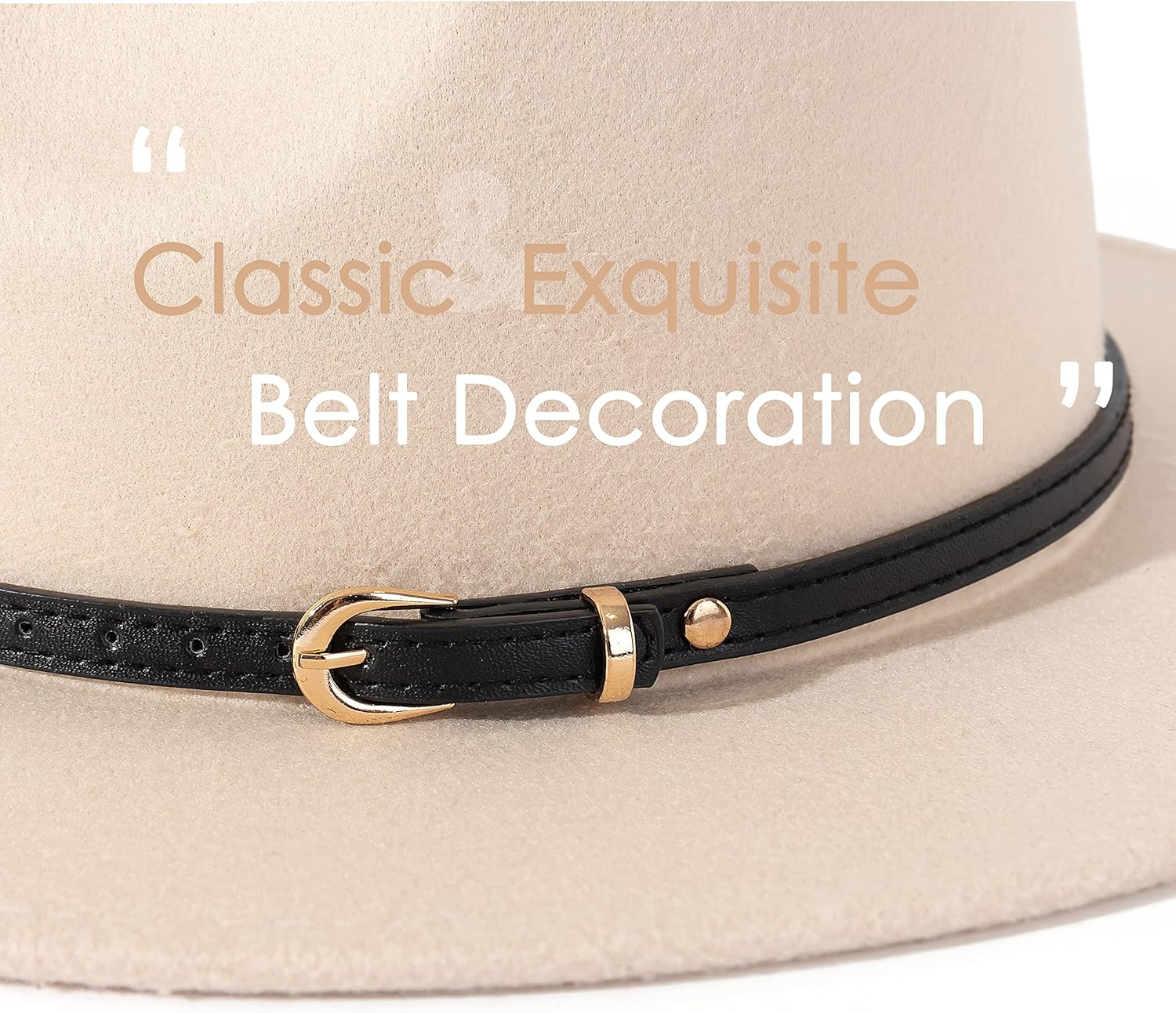 Lisianthus Women Classic Felt Fedora Wide Brim Hat with Belt Buckle - Image 3