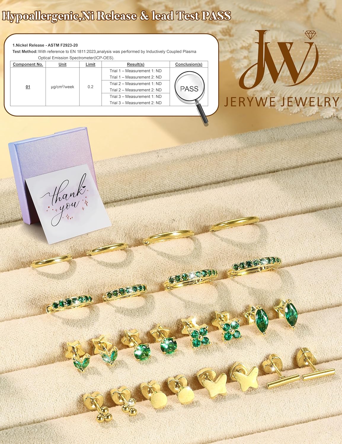 JeryWe 12Pairs Flat Back Earrings Surgical Steel Earrings for Sensitive Ears Dainty 14K Gold Plated Flat Back Stud Earring Set Hypoallergenic - Image 6