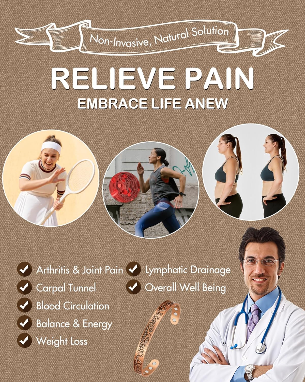 Feraco Copper Bracelets for Women Enhanced Strength Magnetic Bracelets for Women with 3800 Gauss Magnets, Pure Copper Jewelry Adjustable Cuff Bangle with Giftable Box (Original Design) - Image 4