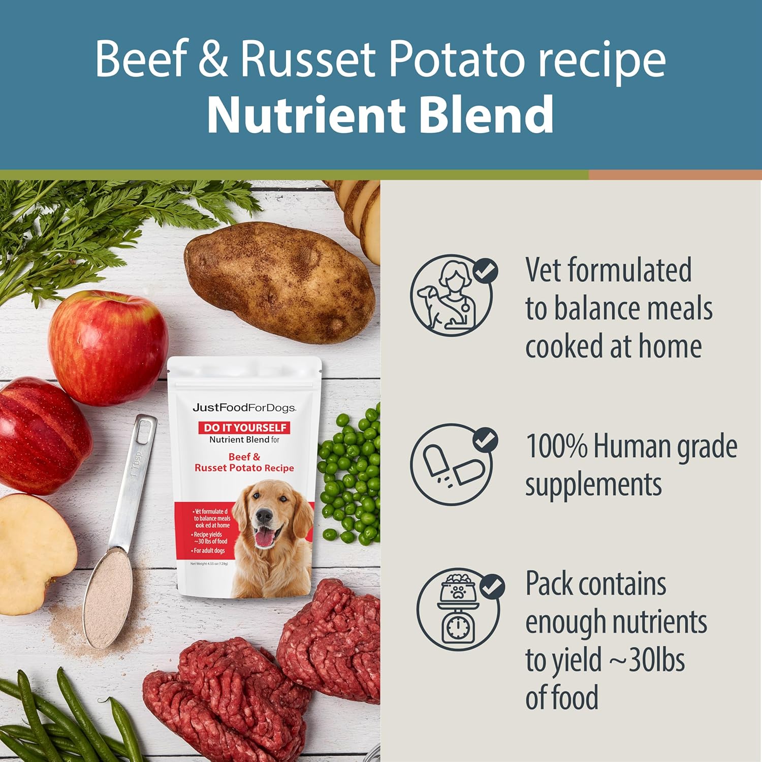 JustFoodForDogs DIY Homemade Beef Dog Food Nutrient Blend and Omega Oil Bundle, Eco-Friendly Algae Oil, Omega-3 Fatty Acids