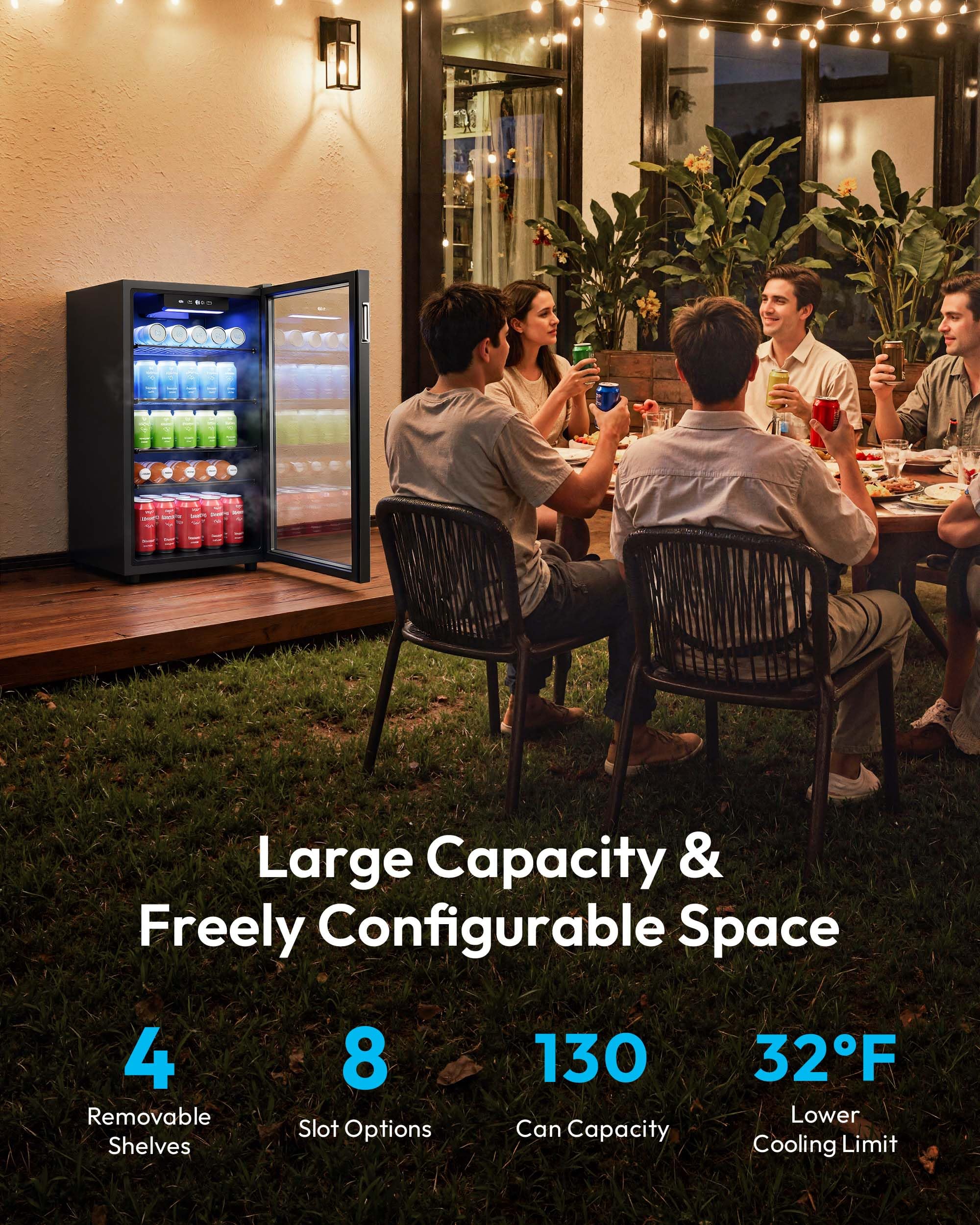 Euhomy Mini Fridge 130 Can Beverage Refrigerator Cooler Glass Door For Soda Wine Beer, Beverage Cooler For Home, Bar, Office With Digital Temperature Control Adjustable Shelves, 3.2 Cu.Ft, Black on Fridge.com - View 3