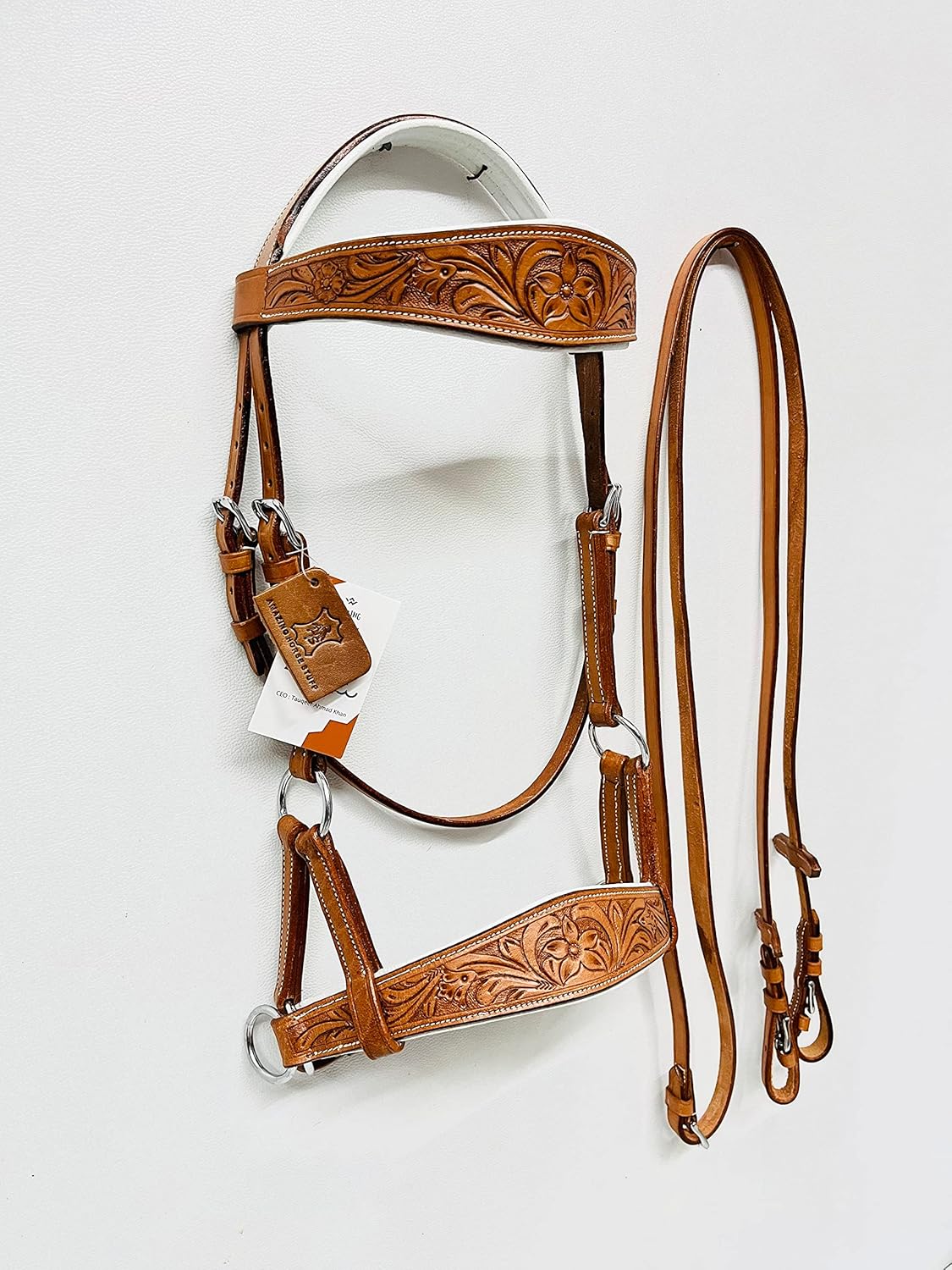Sidepull Bitless Bridle with Designer Hand Carving On Browband & Noseband Oval Shaped