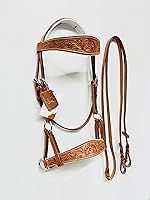 Vista 4 de Sidepull - Brida sin mordazas con tallado a mano de diseñador en banda de cejas y banda de nariz ovalada