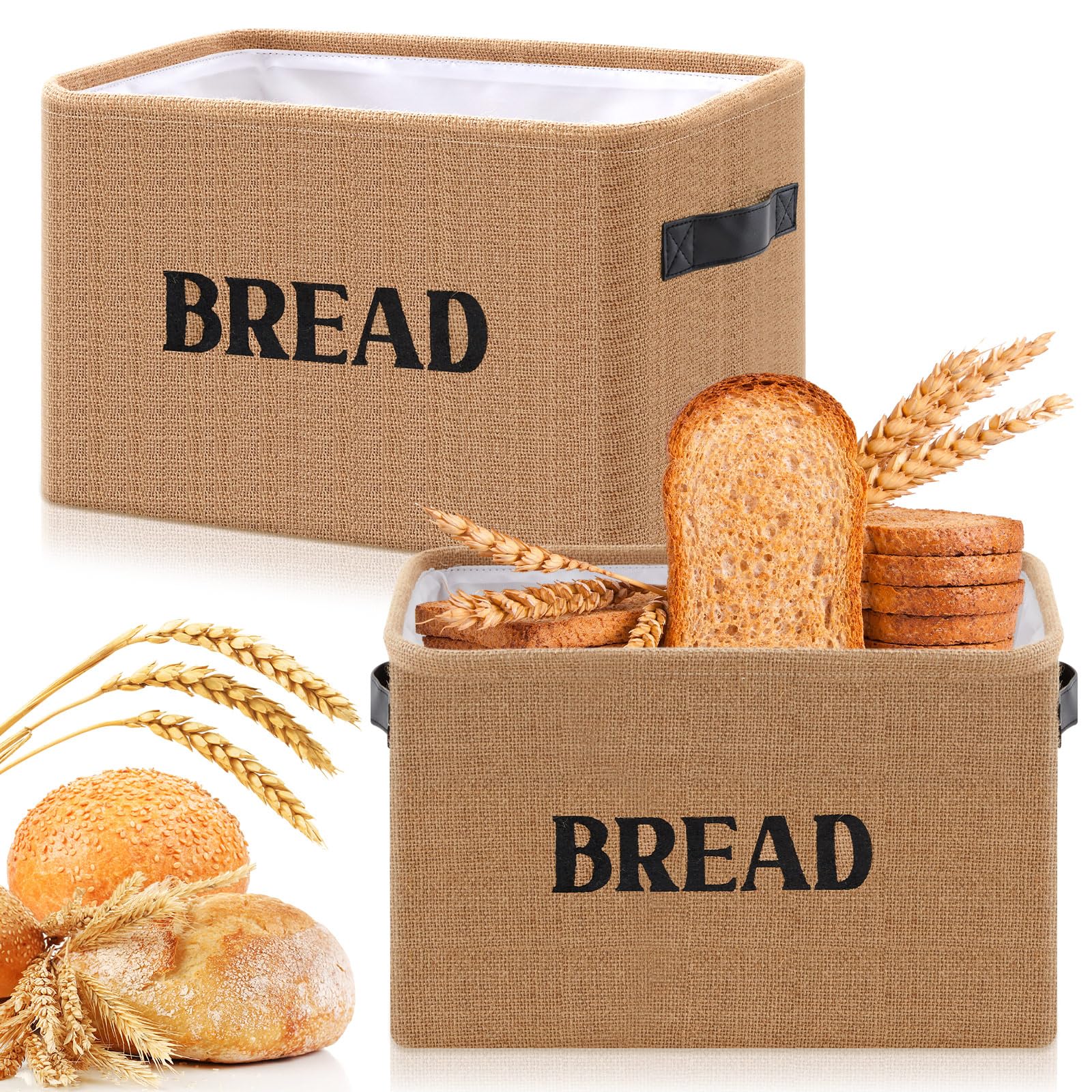 Teenyyou 2 Pcs Bread Storage Bin Set- Burlap Basket for Keeping Bread, Rolls and Other Items for Kitchen Counter or Pantry