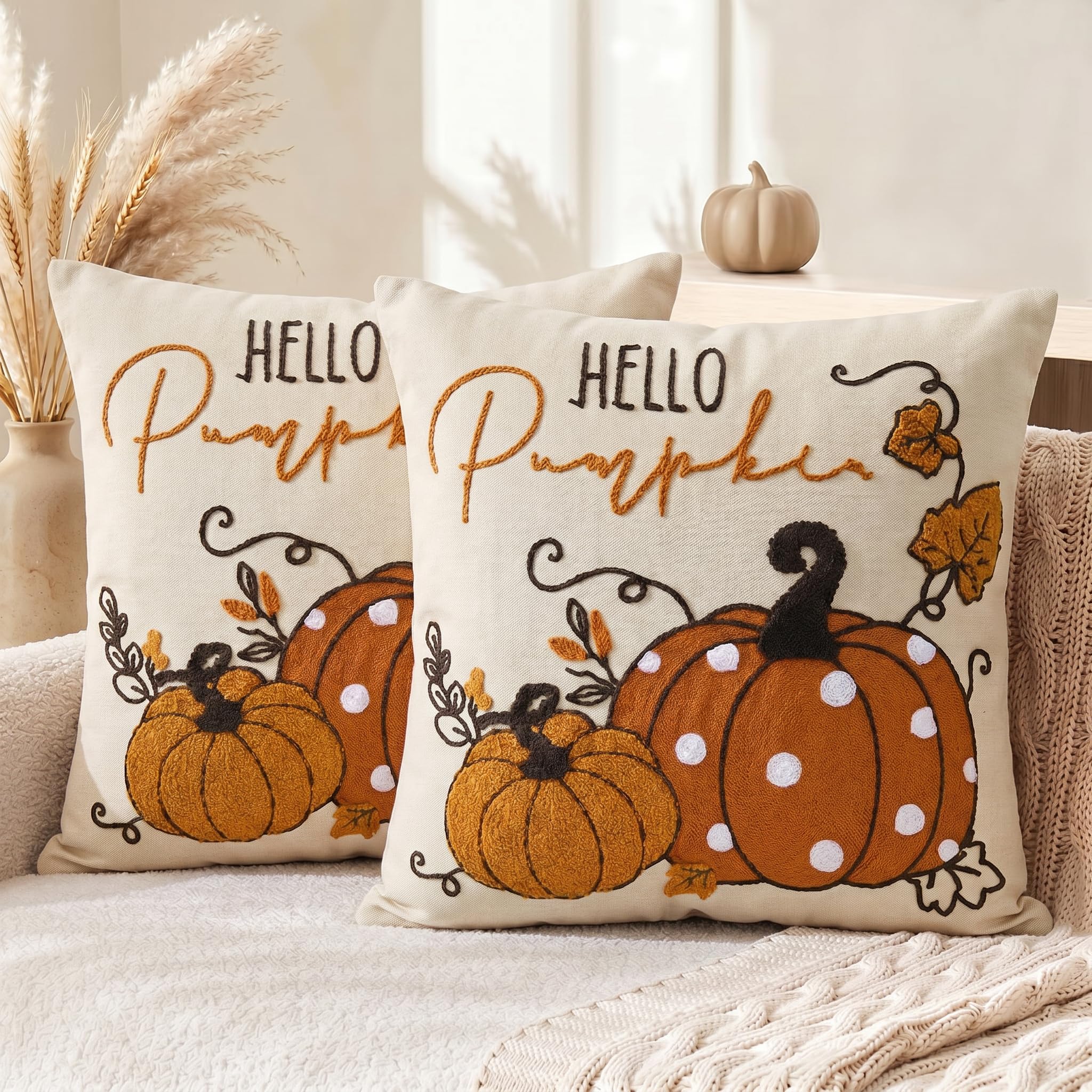 Artoid Mode Chain-stitch Dot Pumpkins Autumn Cushion Covers 45x45 cm 2PCS โ image 1