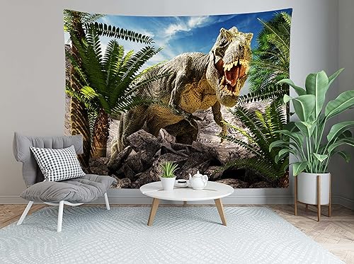 Miniatura 5 de Tapiz de dinosaurio 3D, tiranosaurio Rex, tapiz de pared de animales antiguos salvajes, 80 pulgadas de ancho x 60 pulgadas de alto, tapices de