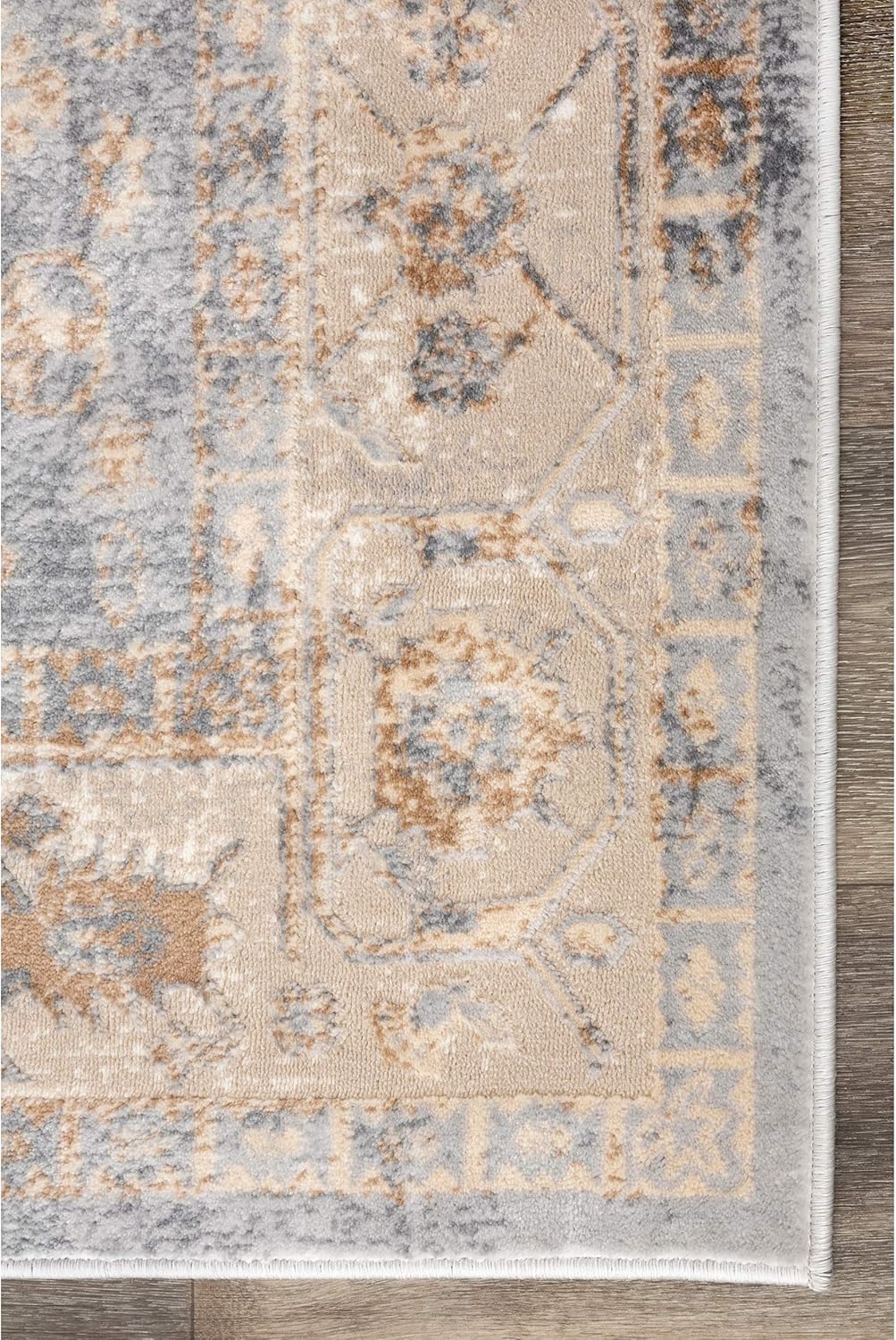 Vintage Beige and Blue Synthetic Rectangular Area Rug
