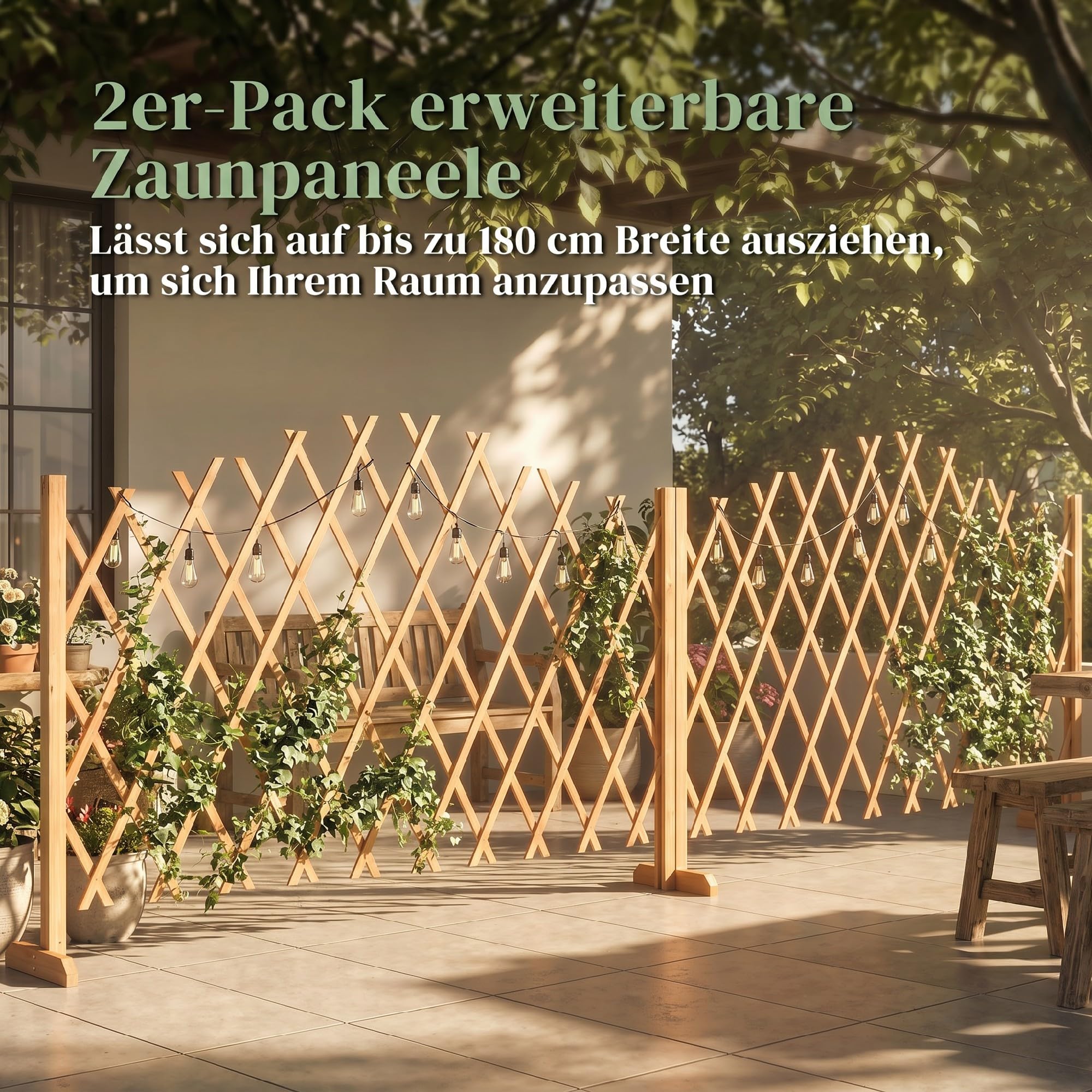 Outsunny Absperrgitter 2er-Set Ausziehbar Holz 180 x 30 x 103 cm Braun | Scherengitter, Freistehende Scherensperre mit Standfüßen, Schutzgitter für Terrasse, Garten, Balkon, Flexible Absperrung