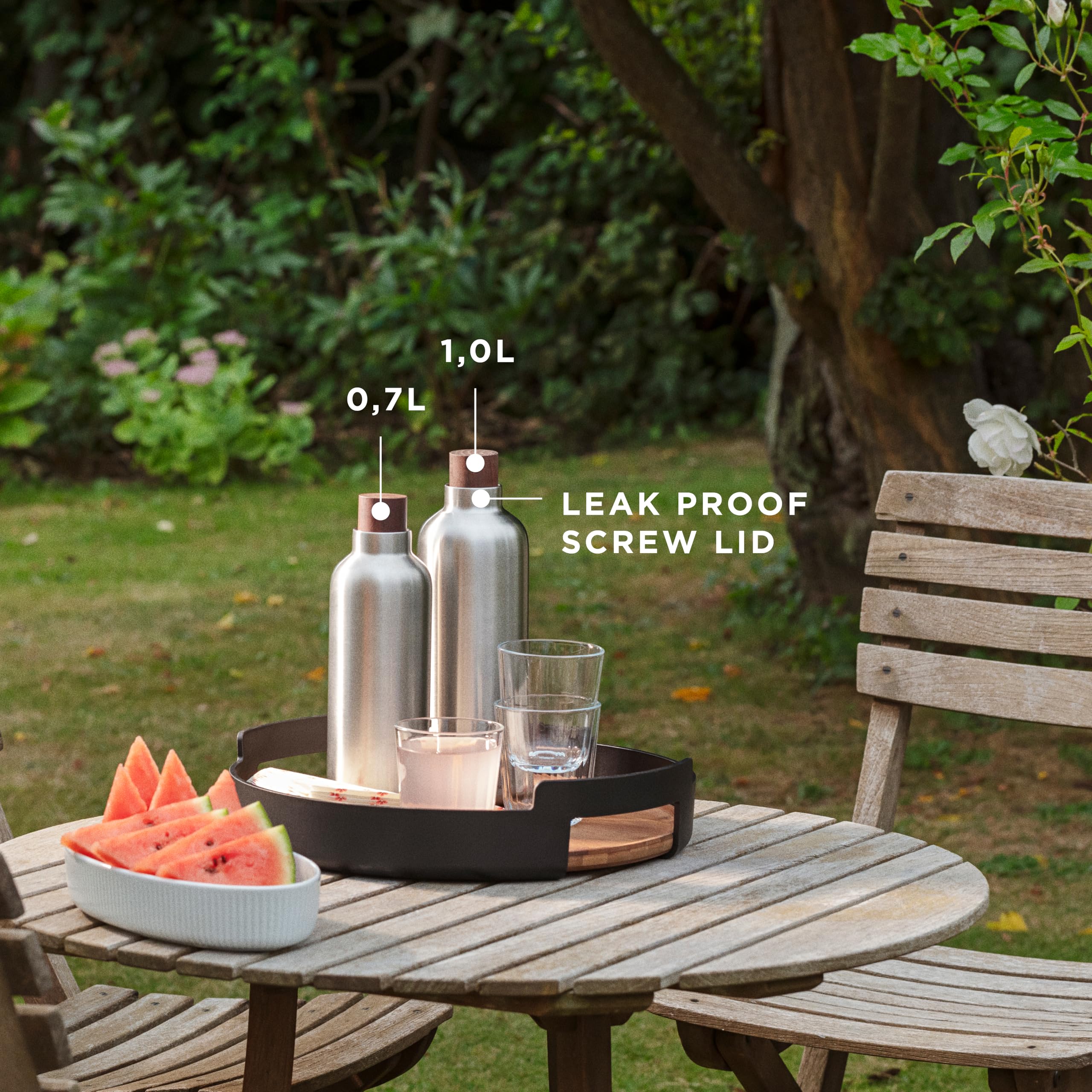Eva Solo | Liquid Lounge Thermoflasche 1,0 L | Hält Getränke stundenlang kalt - optimal für sonnige Tage im Garten oder im Park | Brushed Steel