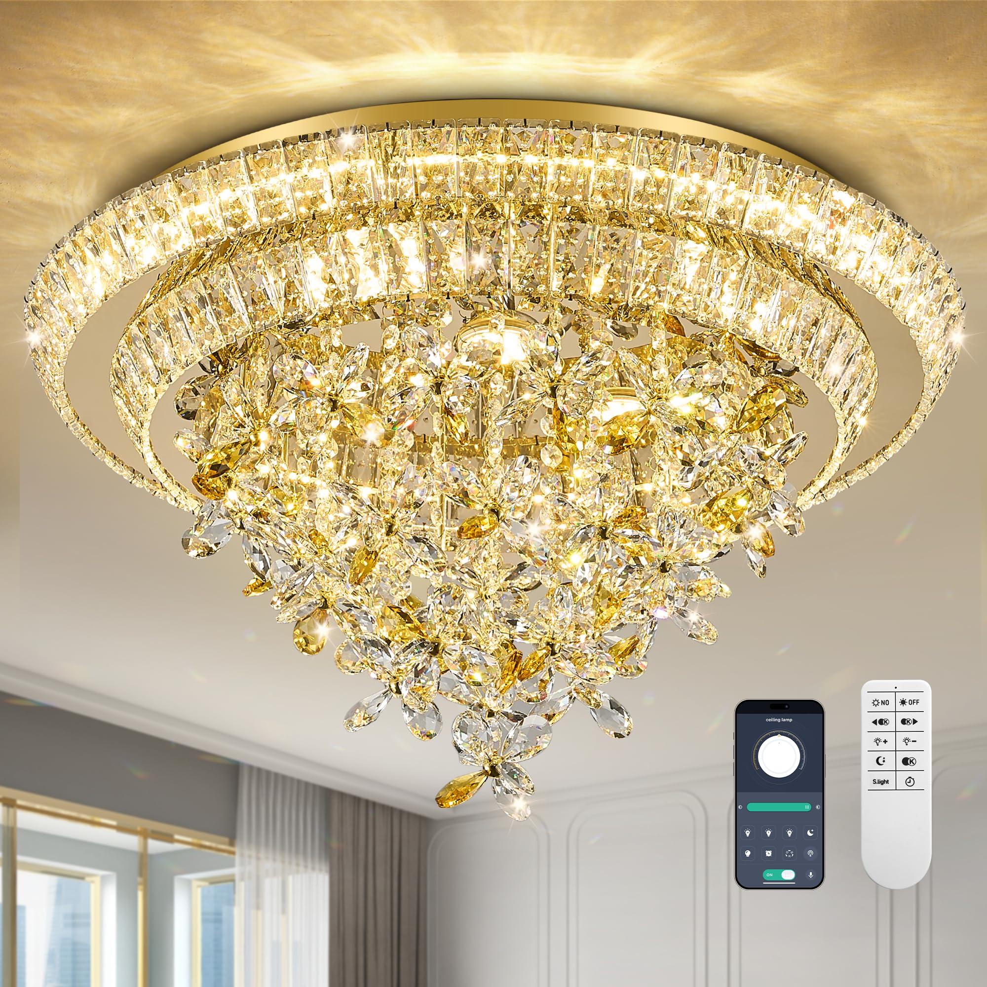 Photo 1 of Kuailkag 24 Inch Gold Crystal Ceiling Light