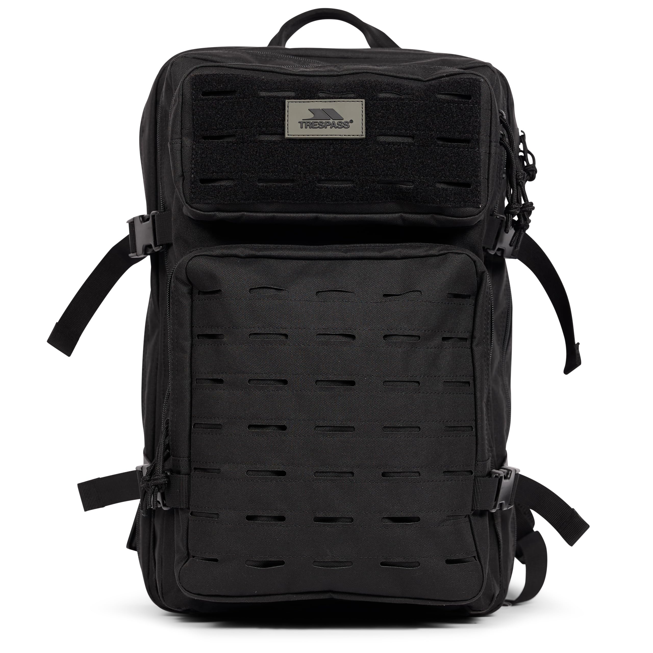 Trespass 45L Daypack Tactara - 4 Compartments, Hook & Loop/Carabiner Attachment Zones, Sternum and Waist Strap, Internal Organiser, Laptop Sleeve, Hidden Rear Pouch, Tightening Straps