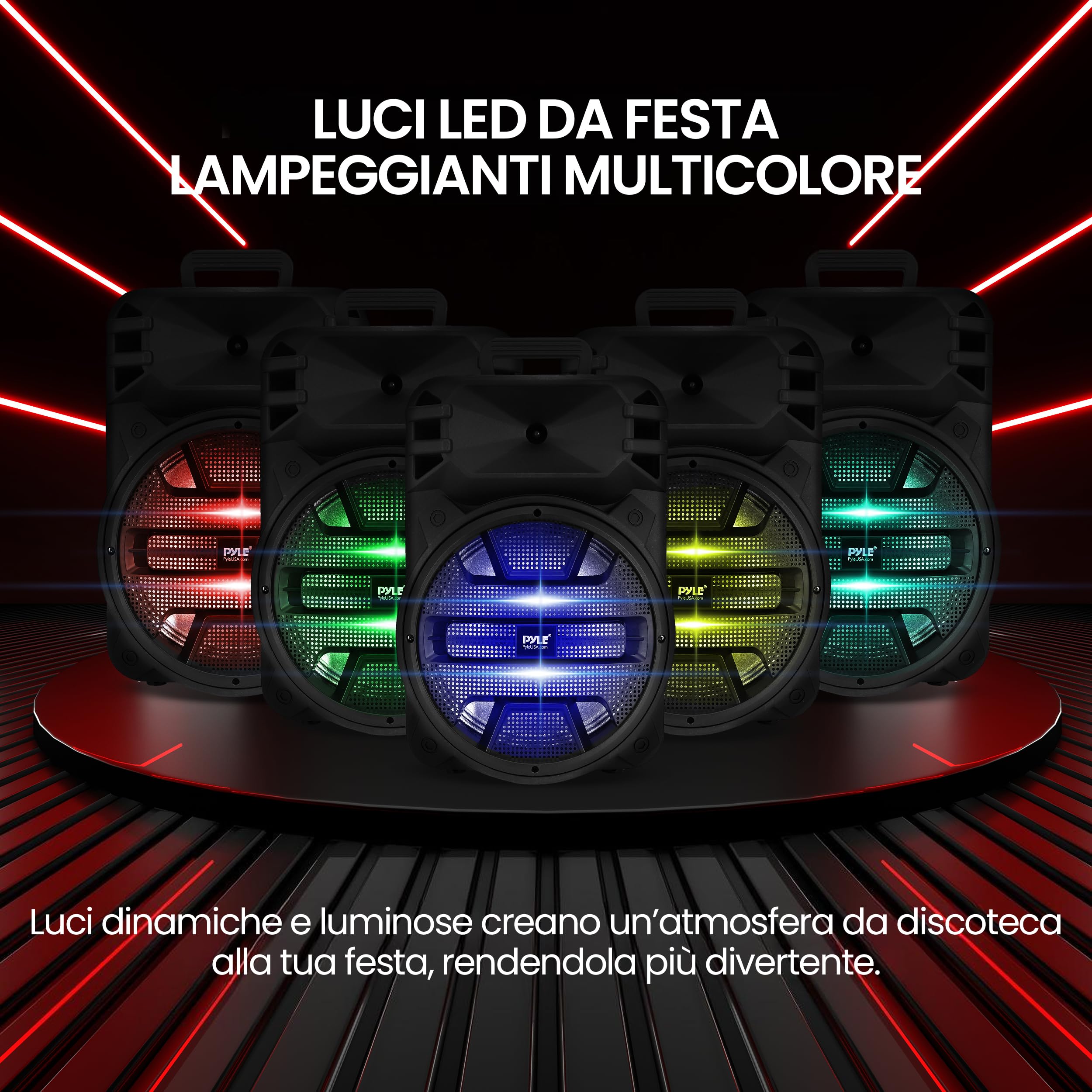 Pyle Cassa Bluetooth Portatile 30 Centimetri, 800 Watt, Karaoke con Luci LED DJ, USB/FM/BT/Aux, Telecomando, Ingressi Microfono e Batteria Ricaricabile