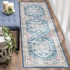 vivorug Blue Runner Rug 2'x7' Vintage Washable Non-Slip Runners for Hallways Kitchen Entryway Laundry Room Carpet Hallway Runner