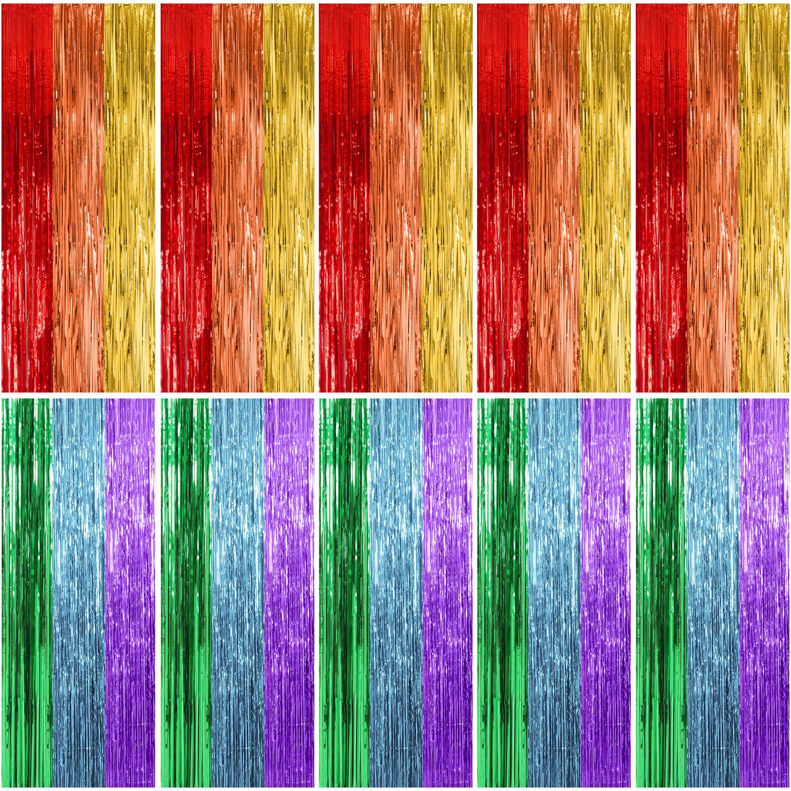 10 Pack Rainbow Backdrop Party Decorations Tinsel Curtain Party Streamer Foil Fringe Birthday Decorations Photo Booth Colorful Theme First Day of School Engagement Baby Shower Decor