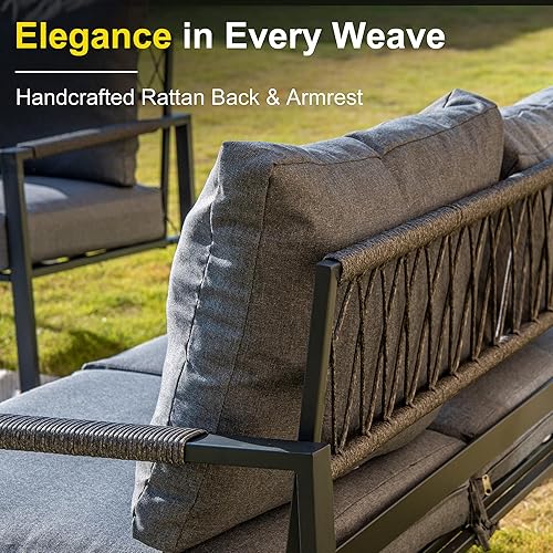 Miniatura 2 de Juego de muebles de metal para patio, juego moderno de 5 piezas con sofá y mesas de café, juego de muebles de exterior para jardín, patio trasero,