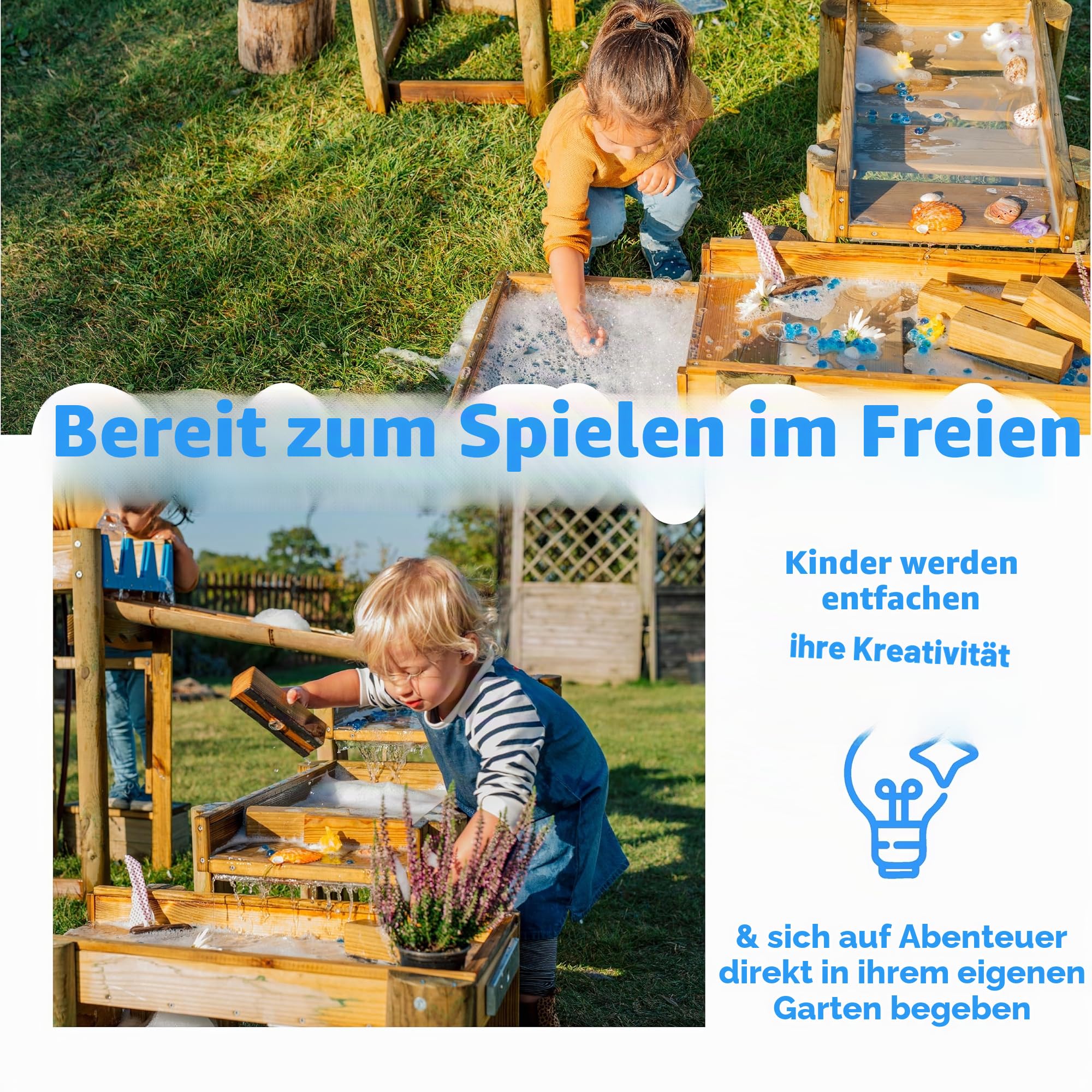 Plum Discovery Forest Water Run I Holz Wasserlauf für Kinder I Modulare Wasserrinnen-Bahn für den Garten I Gartenspielzeug ab 3 Jahren