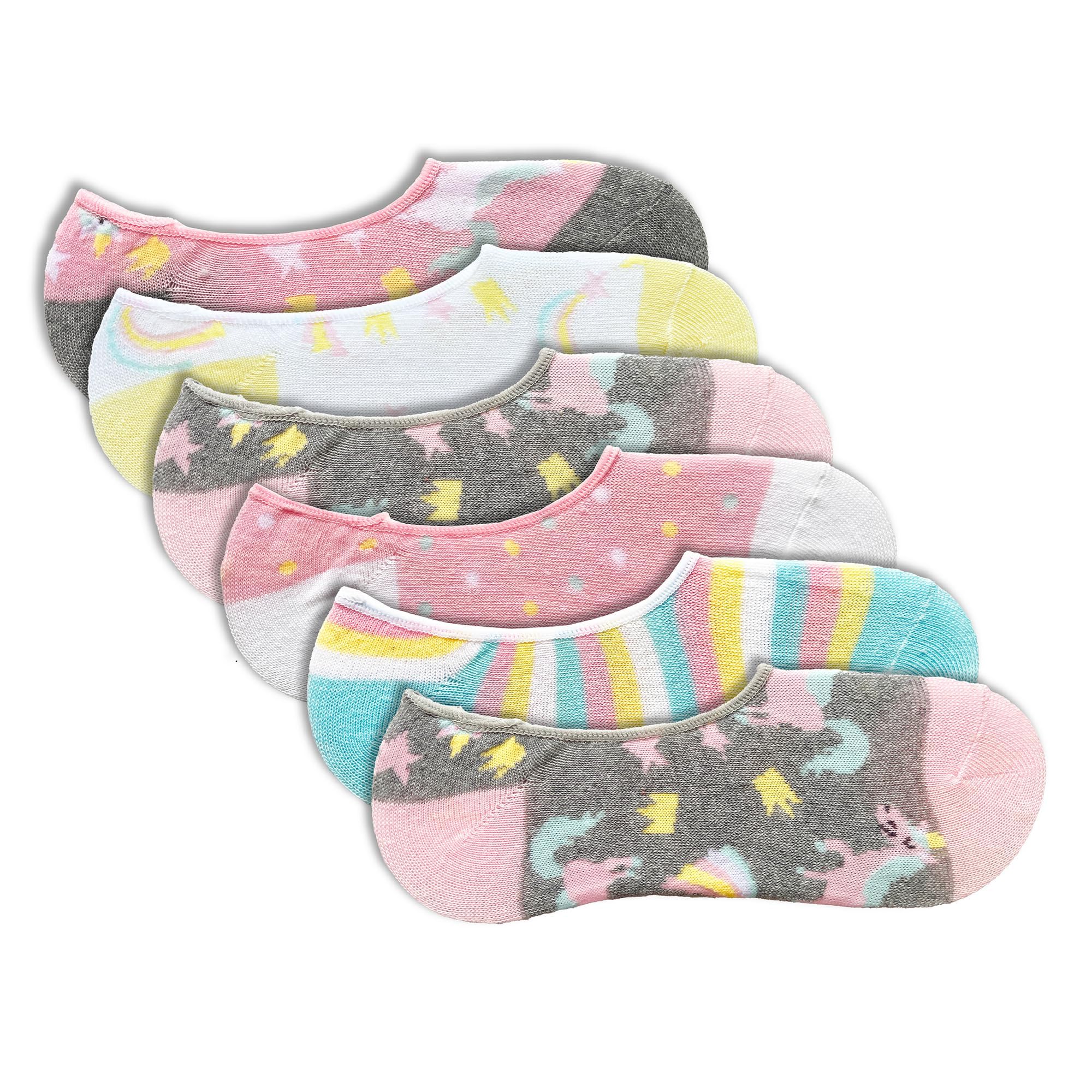 The Essentials Wardrobe Girls Princess/Unicorn 6 Pack Tew Invisible Socks - Uk 9-12/Eu 27-31
