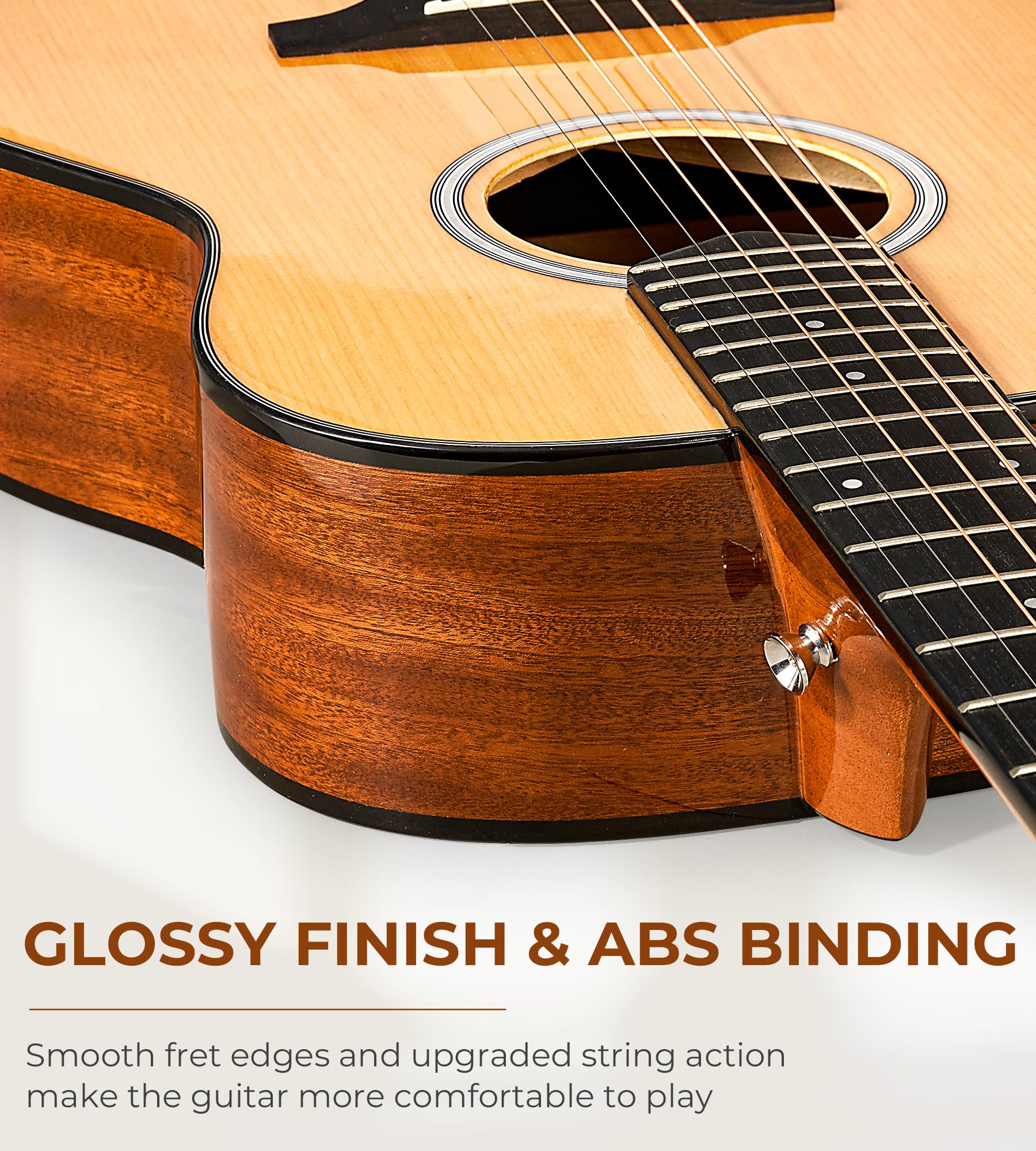 Vangoa Elektrische Akustikgitarre, Cutaway, 91,4 cm, 3/4 Reisegitarre, Fichtendecke, Bundle Kit mit Halsstab, Inbusschlüssel für Anfänger und Erwachsene, Natur