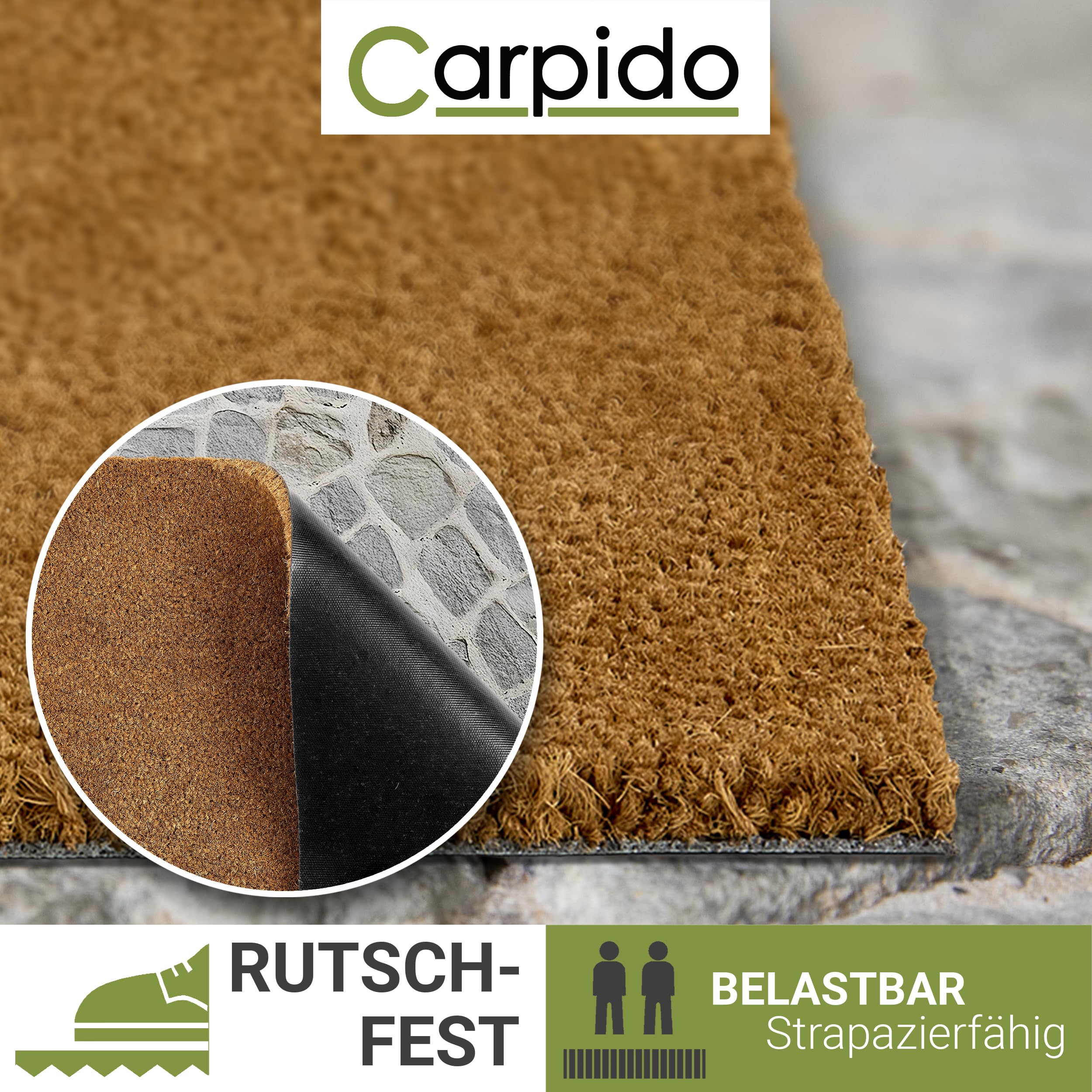 Kokosmatte Innen & überdachten Außenbereich 30 mm - 60 x 90cm (Rechteckig) | Rutschfeste Fußmatte langlebig Schuhmatte 100% Kokos Fussmatte natürliches Material Türmatte Eingangsbereich schmutzabweisend