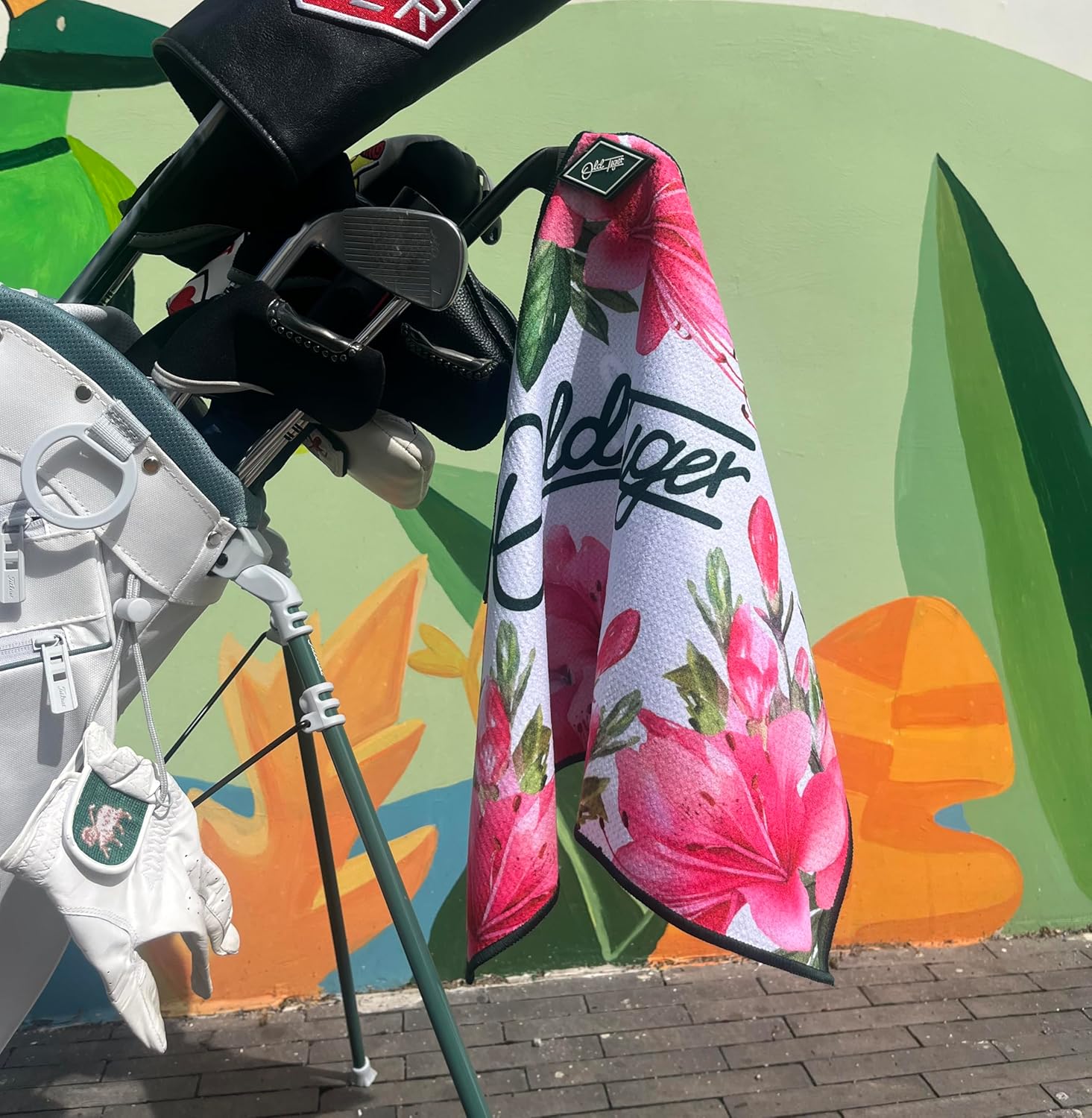 Women's Cabretta Leather Golf Glove with 40''x18'' Magnetic Golf Towels Azalea Towel-Size M