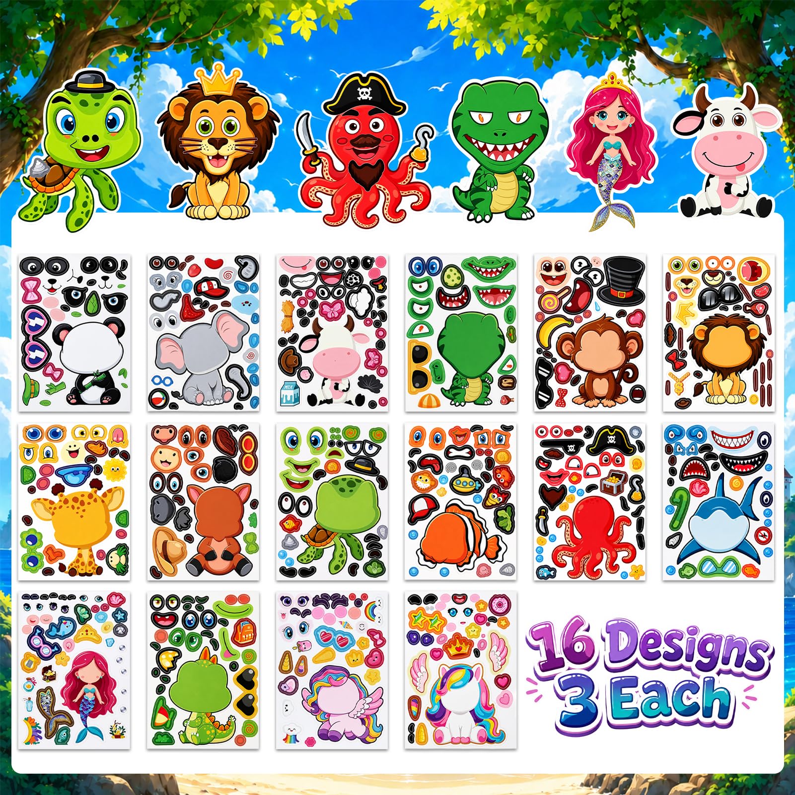 LEADSTAR Stickers for Kids Toddler Party Favors Crafts - 48 Sheets