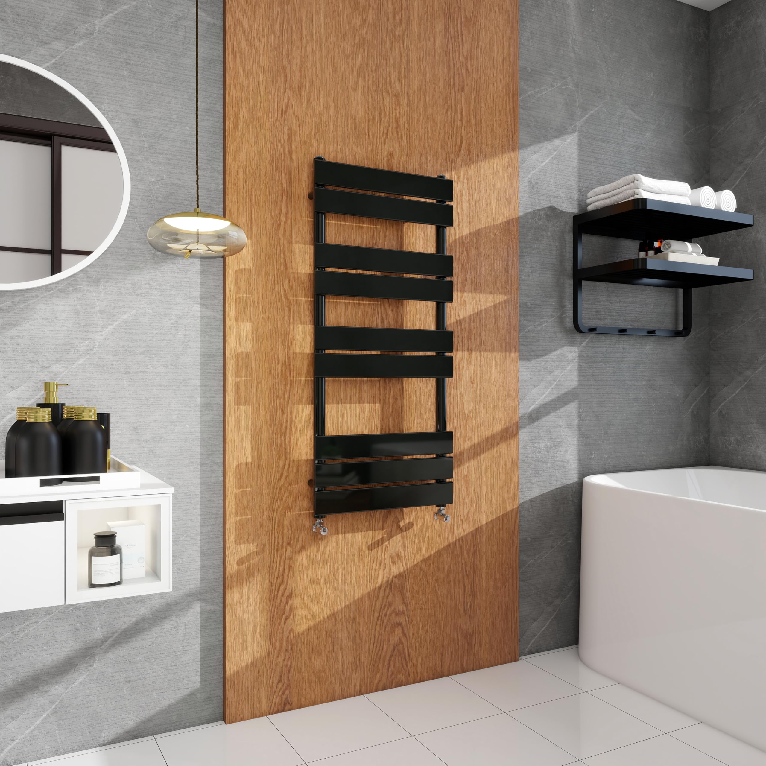simple bathrooms Modern Flat Panel Heated Towel Rail Radiator,Wall Mounted Central Heating Ladder Rad 1000X450mm Black