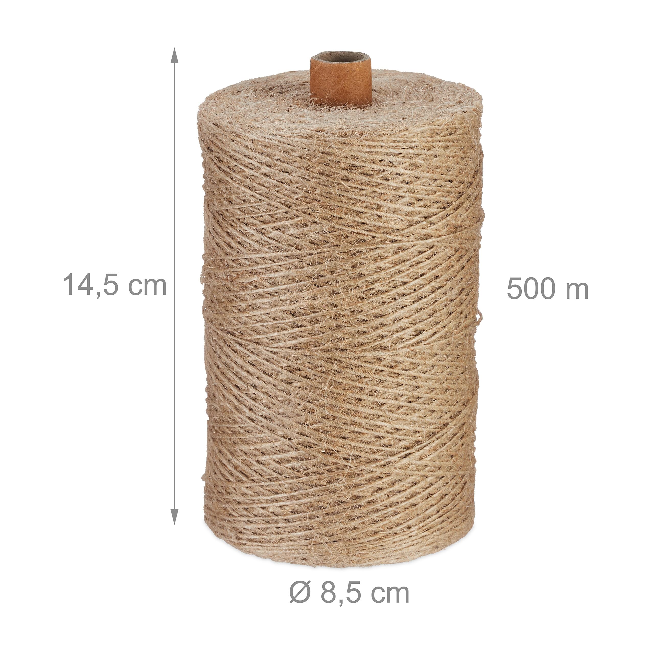 Relaxdays Spago di Iuta 1 mm, 2 Rotoli Juta 500 m ciascuno, Corda Ecosostenibile per Artigianato, Imballaggio, Marrone