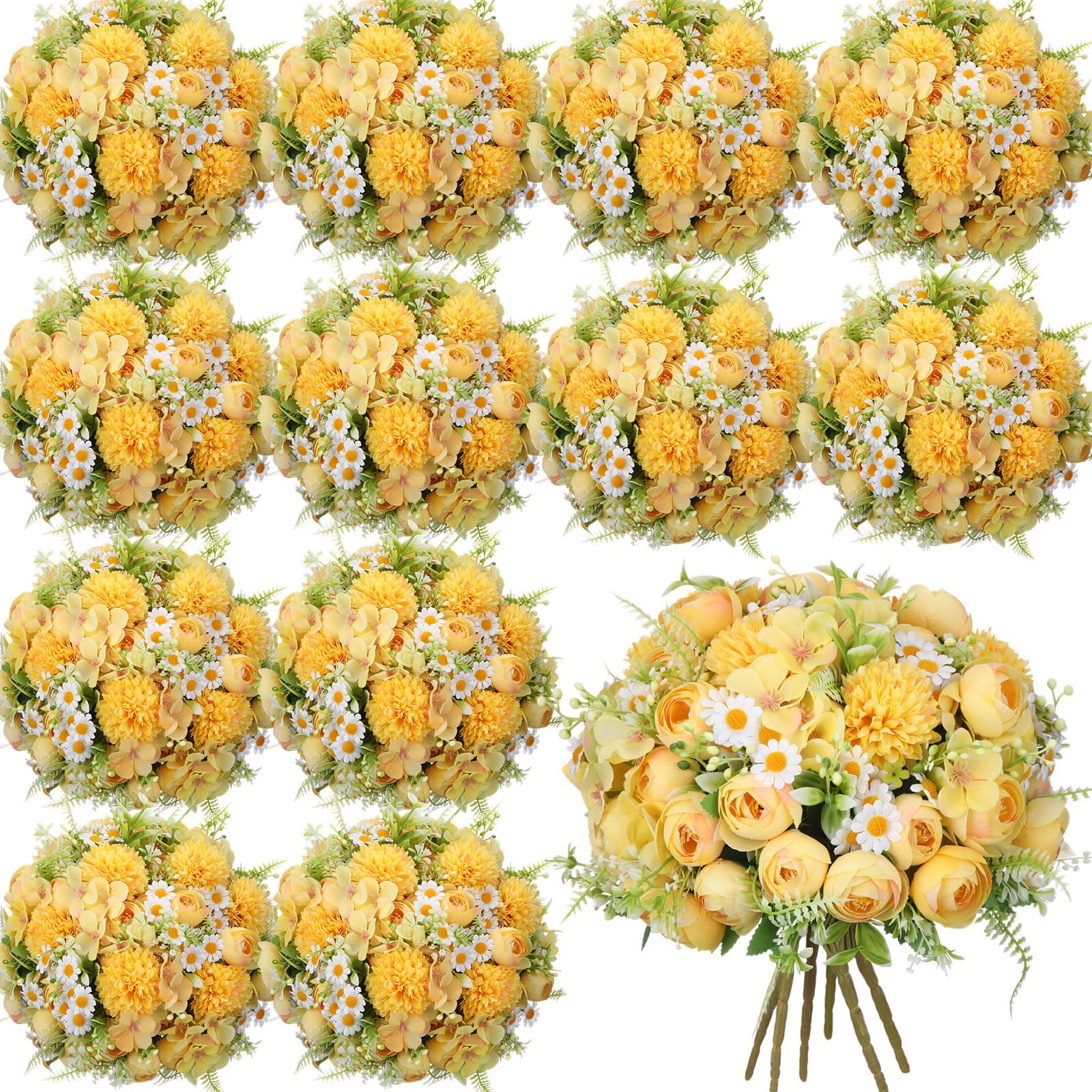 Tigeen 12 Bundles Artificial Peonies Mixed Bouquet