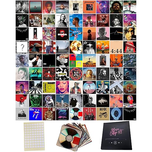 unique america 150 Pcs | Posters Wall Collage Kit, Album Cover Posters for Room, Music , Band , Rapper , Wall Posters for Bedroom 6x6 Inch Total 80