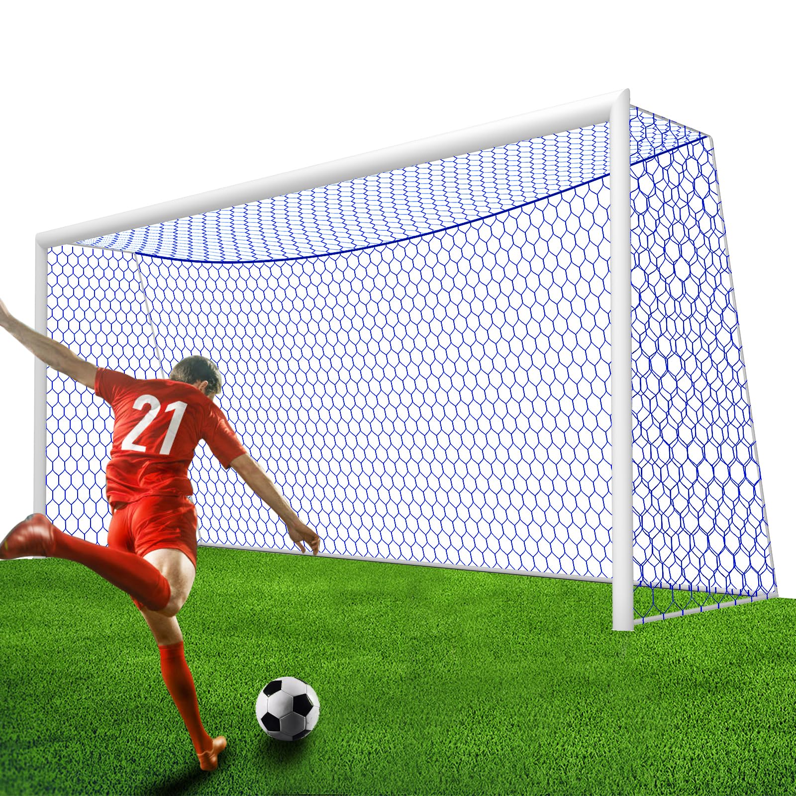 YUXUXU Professional Soccer Goal Net Replacement 24x8FT,18.5x6.5FT [4mm Nylon, 4" Hexagonal], Upgraded Weather Resistance, Enhanced Break Strength,