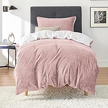 BEDSURE Fluffy Bed Linen 135 x 200 cm Pink - Winter Duvet Cover Fleece with 80 x 80 cm Pillowcase, Warm Bedding Sets with Zip, Cuddly Waffle Pique Winter Bedding for Single Bed