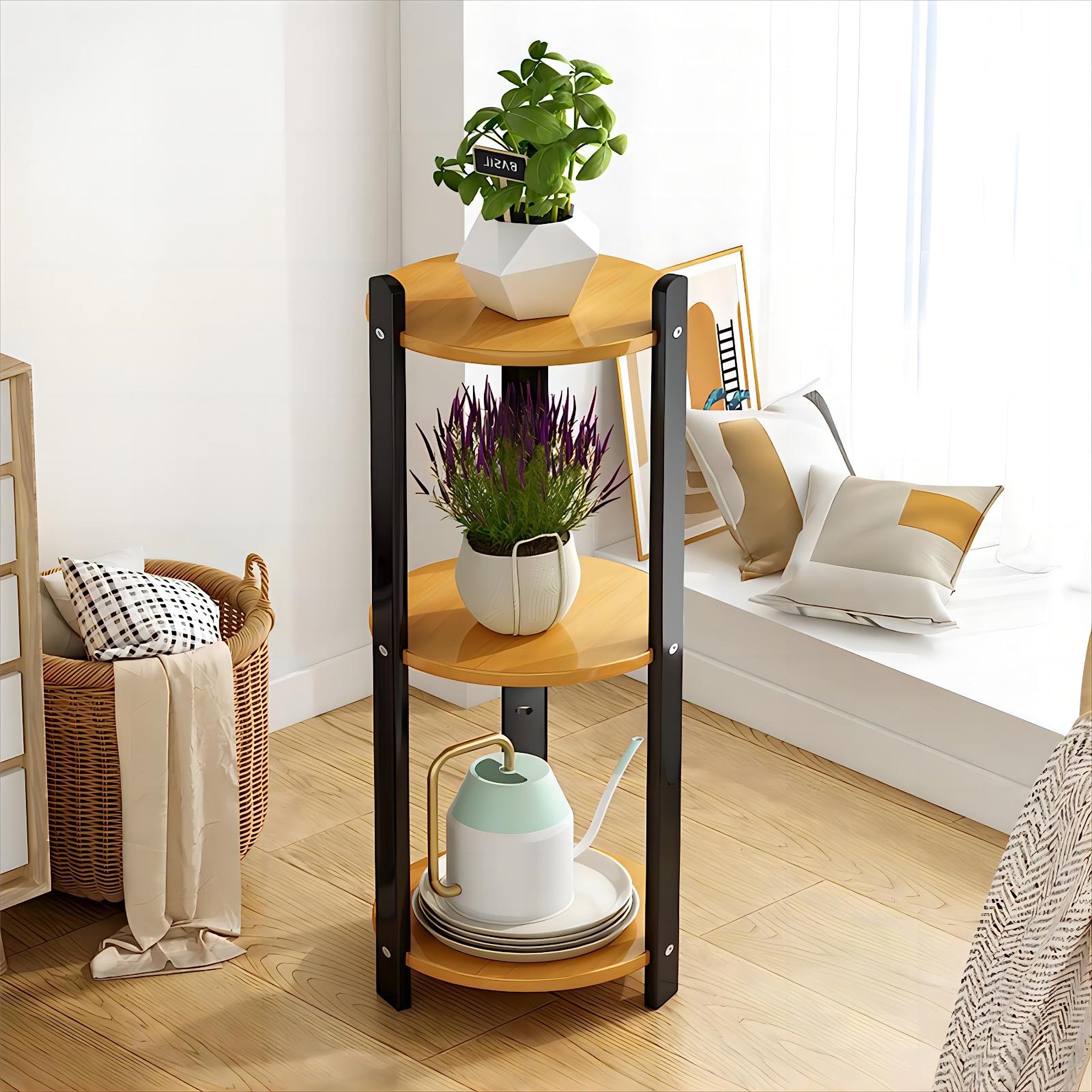 KaiLeQi  Bamboo Tall Plant Stand Indoor Outdoor Shelf for Patio Corner Clearance 3 Tier Flower Pot Stand Balcony Garden Holder Rack