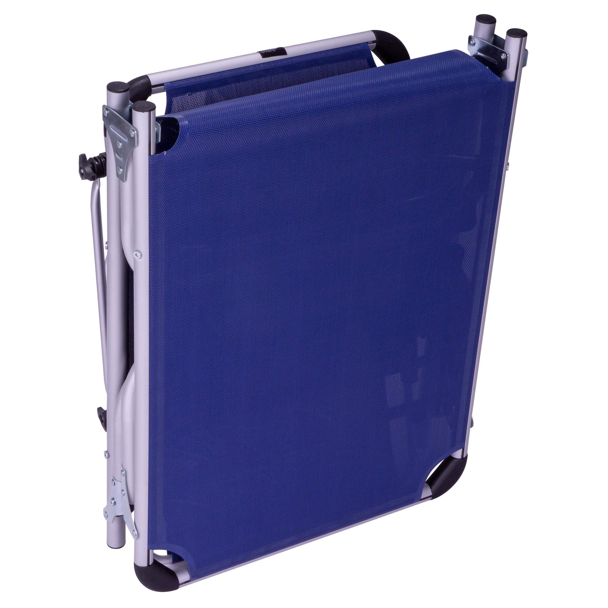Divero Sonnenliege mit Dach blau 187x57x30 cm Keret klappbar 5fach verstellbar Gartenliege Aluminiumrahmen Dreibeinliege wetterfest robust