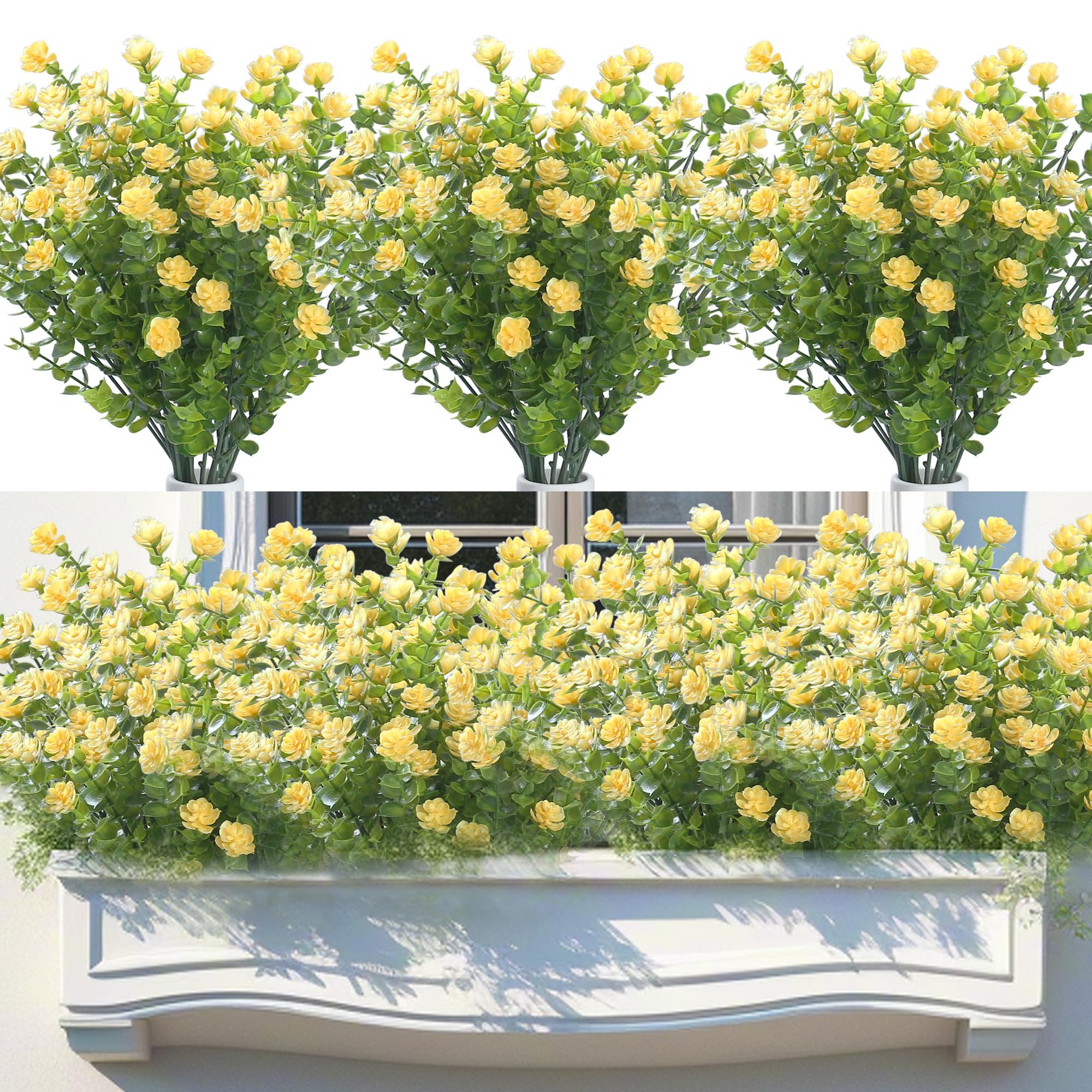 AWARDSEN Yellow Artificial Flowers Outdoor Fake Flowers UV Resistant Faux Flowers Outdoor Front Porch Decor Artificial Flowers for Outdoors Clearance