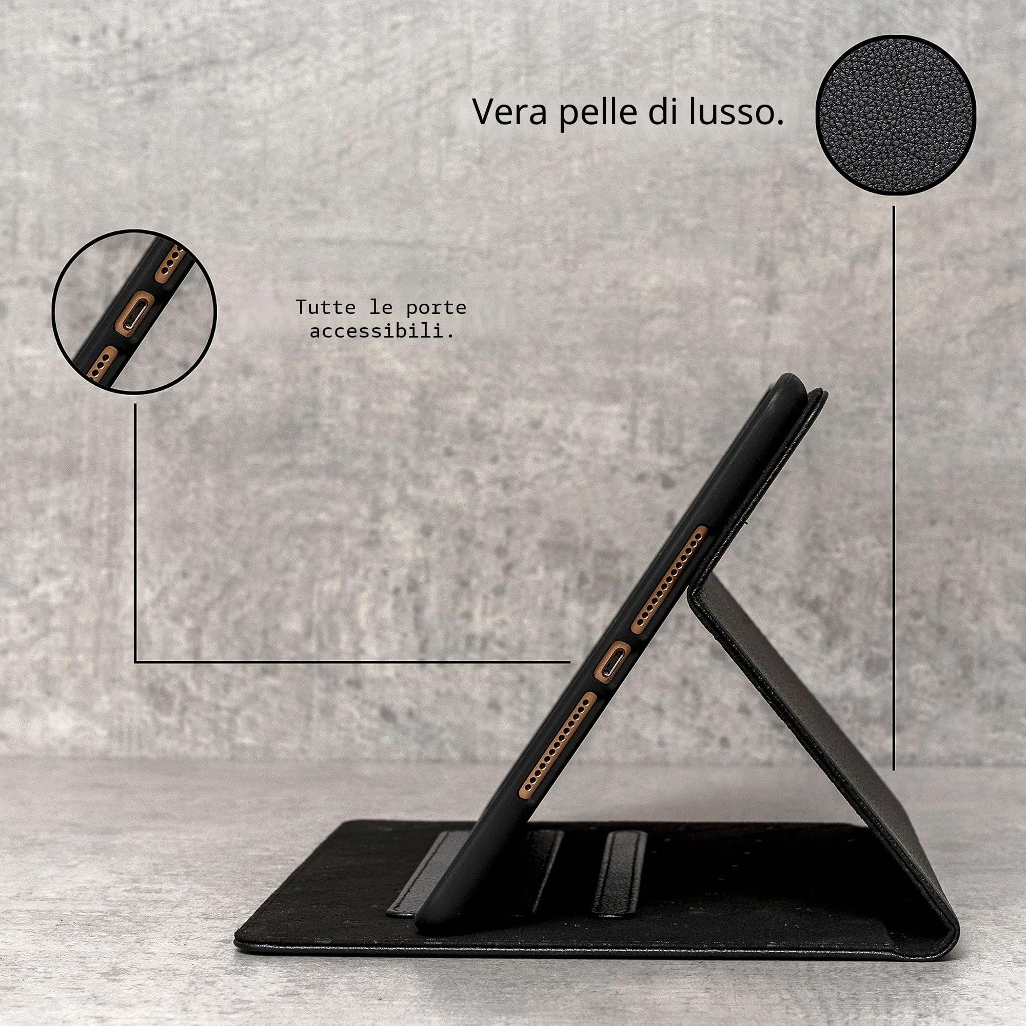 Porter Riley - Custodia in vera pelle compatibile con iPad Air 13" M4 (2026), M3 (2025) & M2 (2024). Custodia/supporto/cover in vera pelle di alta qualità. (Nero Puro)
